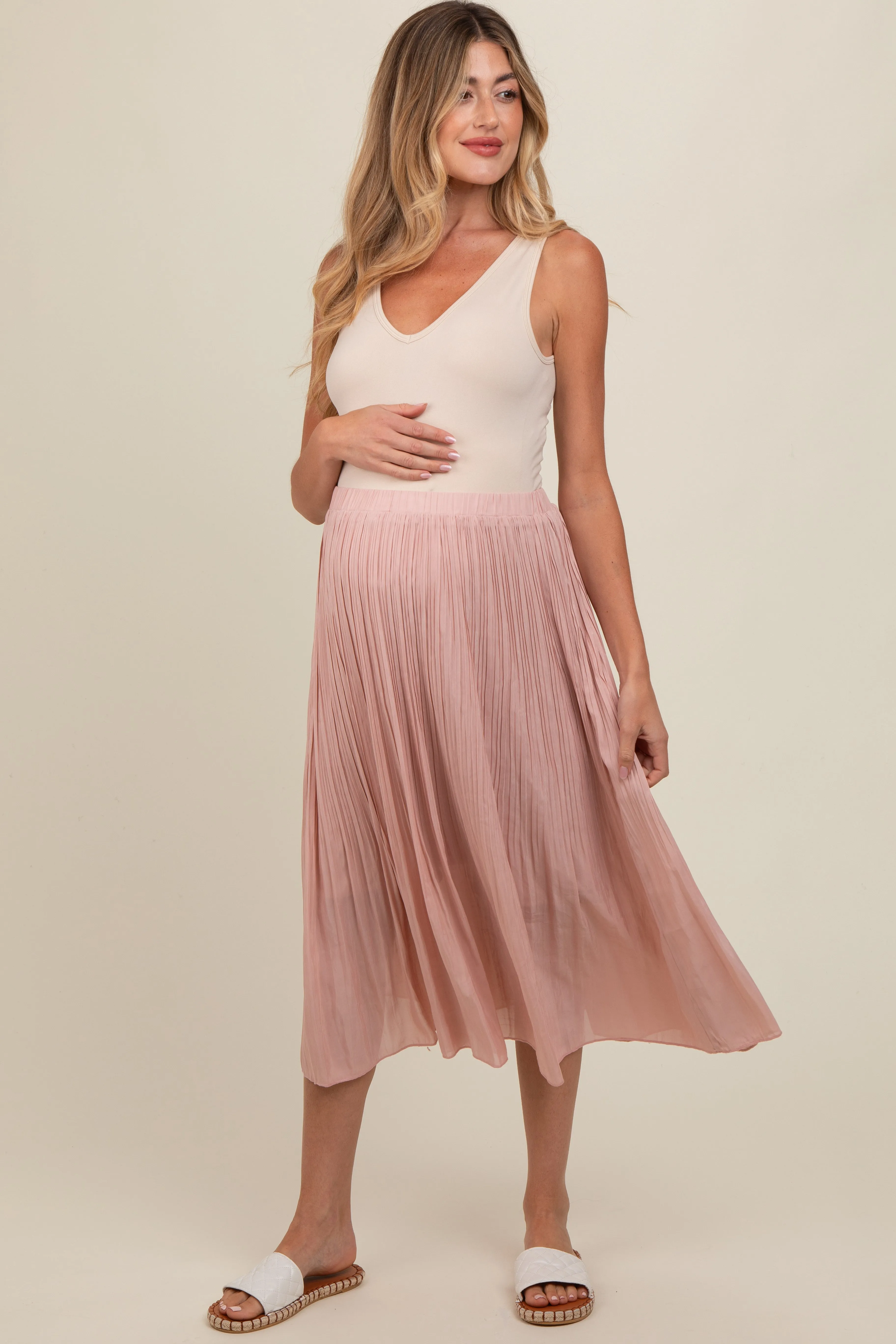 Mauve Pleated Maternity Midi Skirt sold by Pinkblush product image thumbnail 2