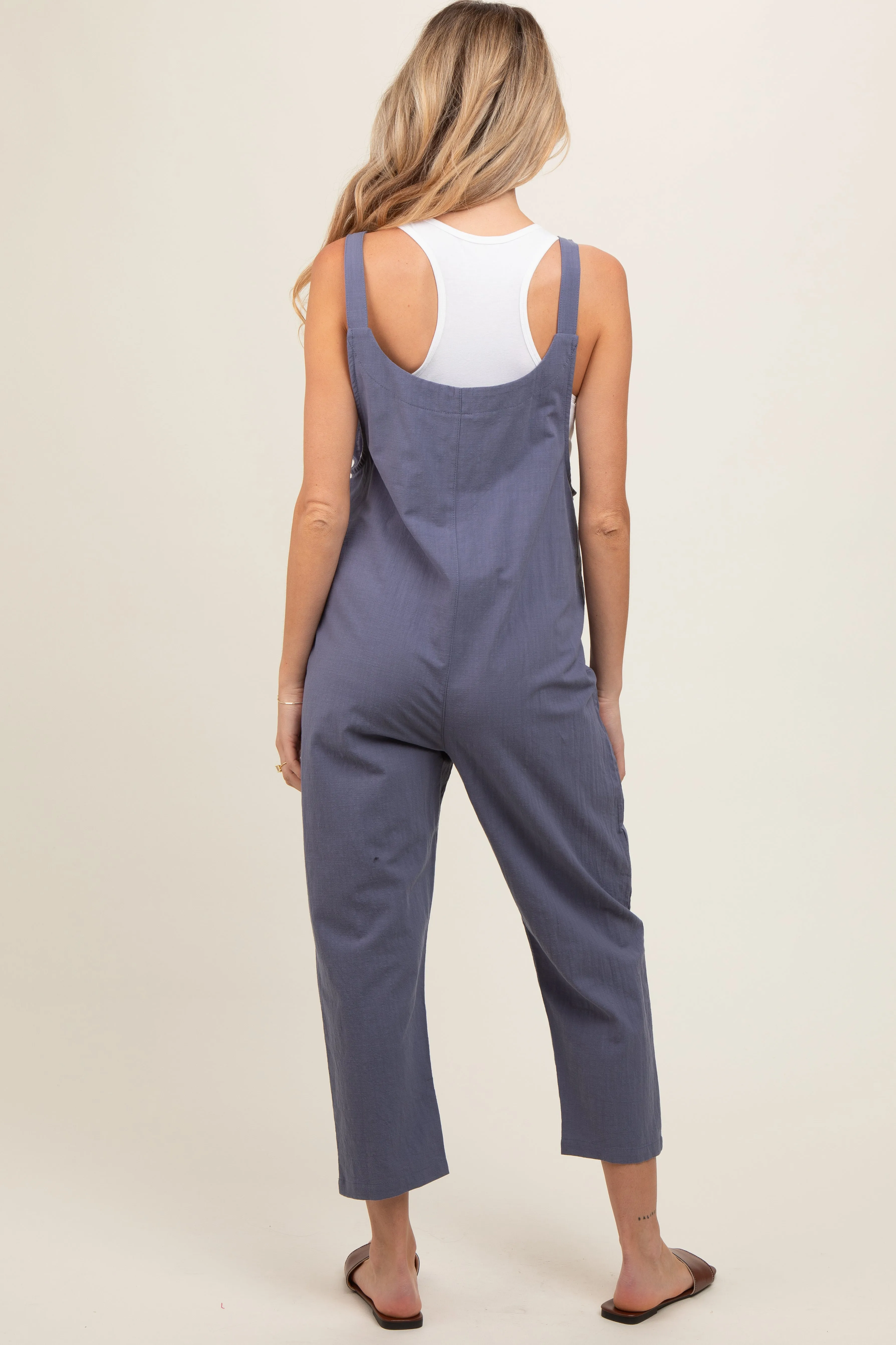 Blue Button Down Maternity Cropped Jumpsuit sold by Pinkblush product image thumbnail 4