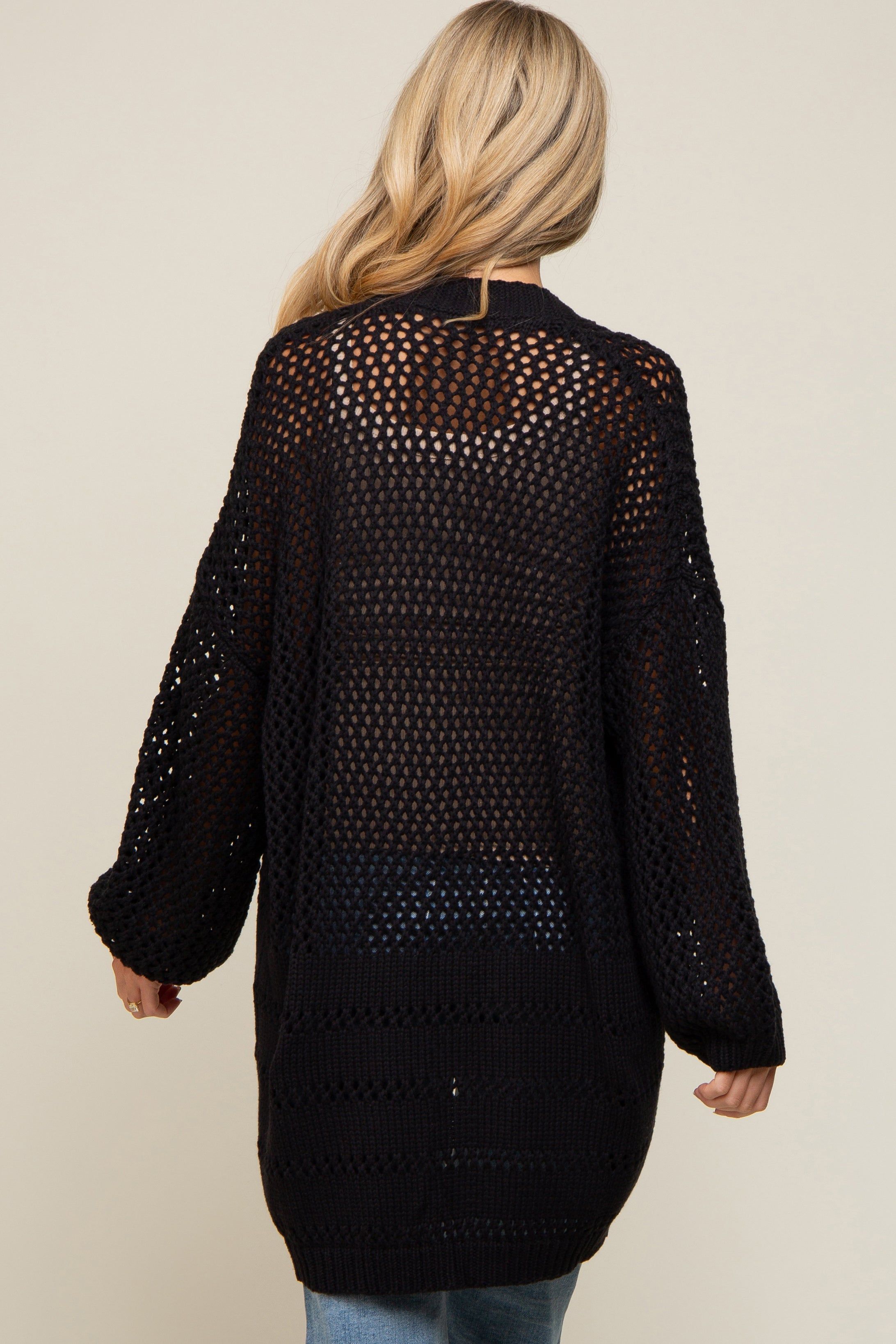 Black Open Knit Oversized Maternity Cardigan sold by Pinkblush product image thumbnail 4