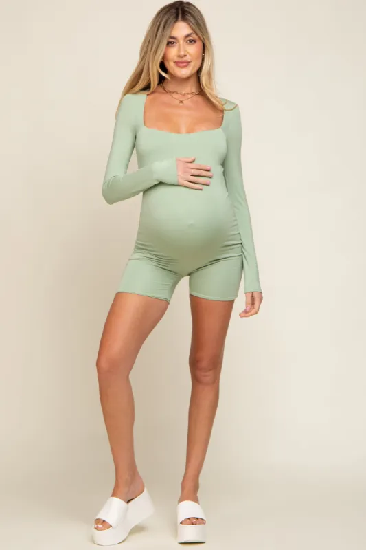 Sage Square Neck Long Sleeve Maternity Romper sold by Pinkblush