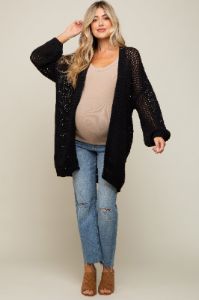 Black Open Knit Oversized Maternity Cardigan sold by Pinkblush
