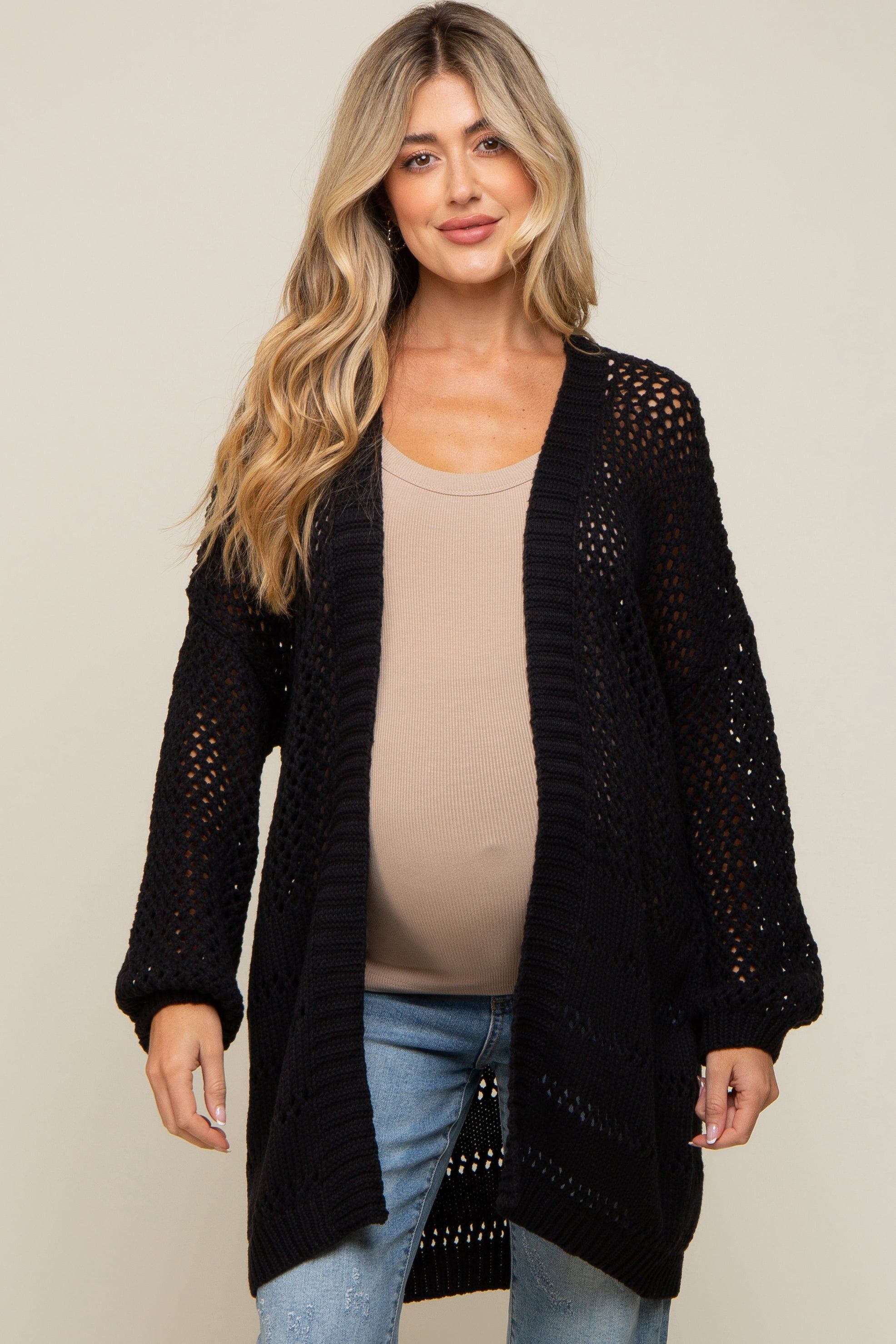 Black Open Knit Oversized Maternity Cardigan sold by Pinkblush product image thumbnail 2