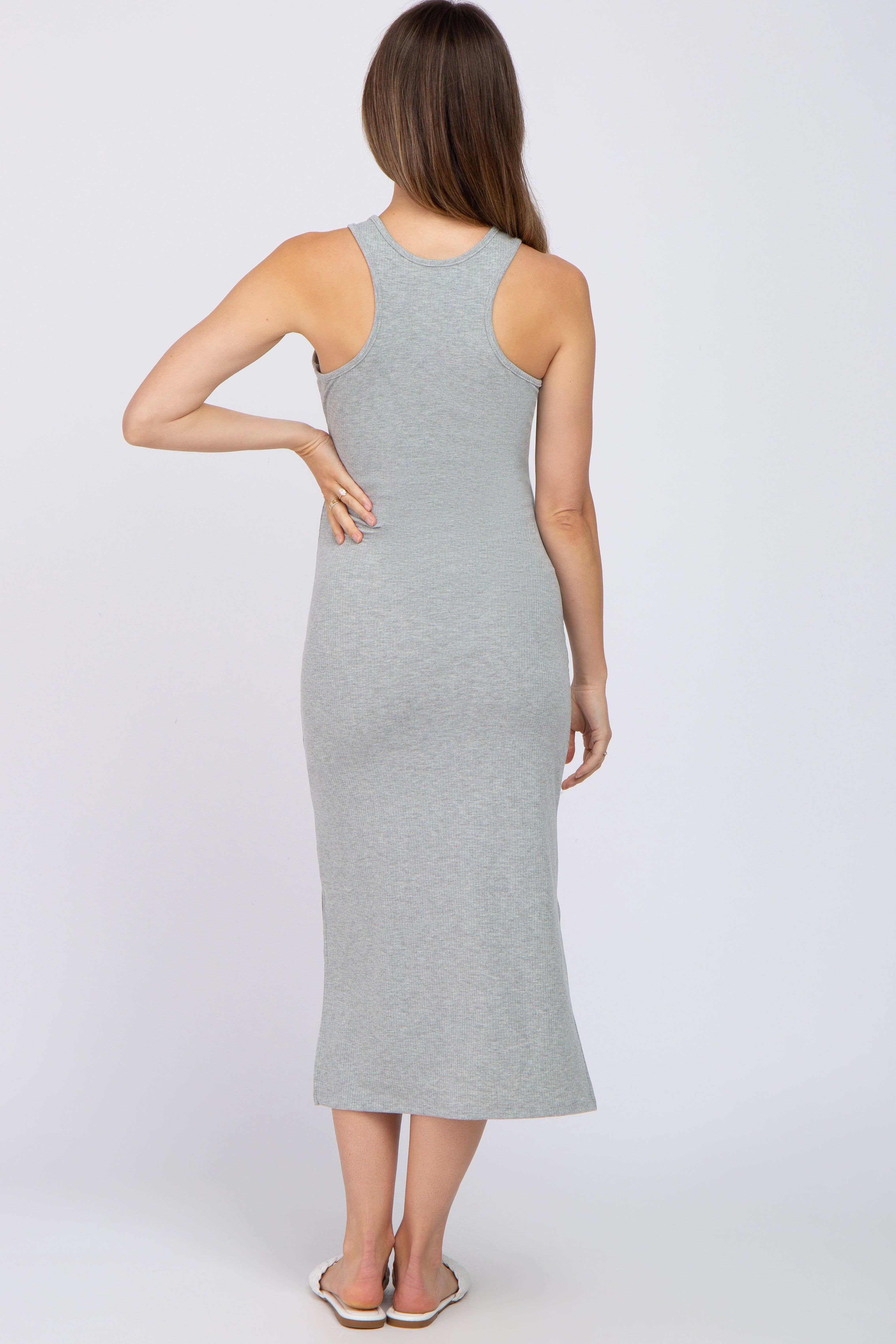 Heather Grey Ribbed Side Slit Maternity Midi Dress sold by Pinkblush product image thumbnail 3