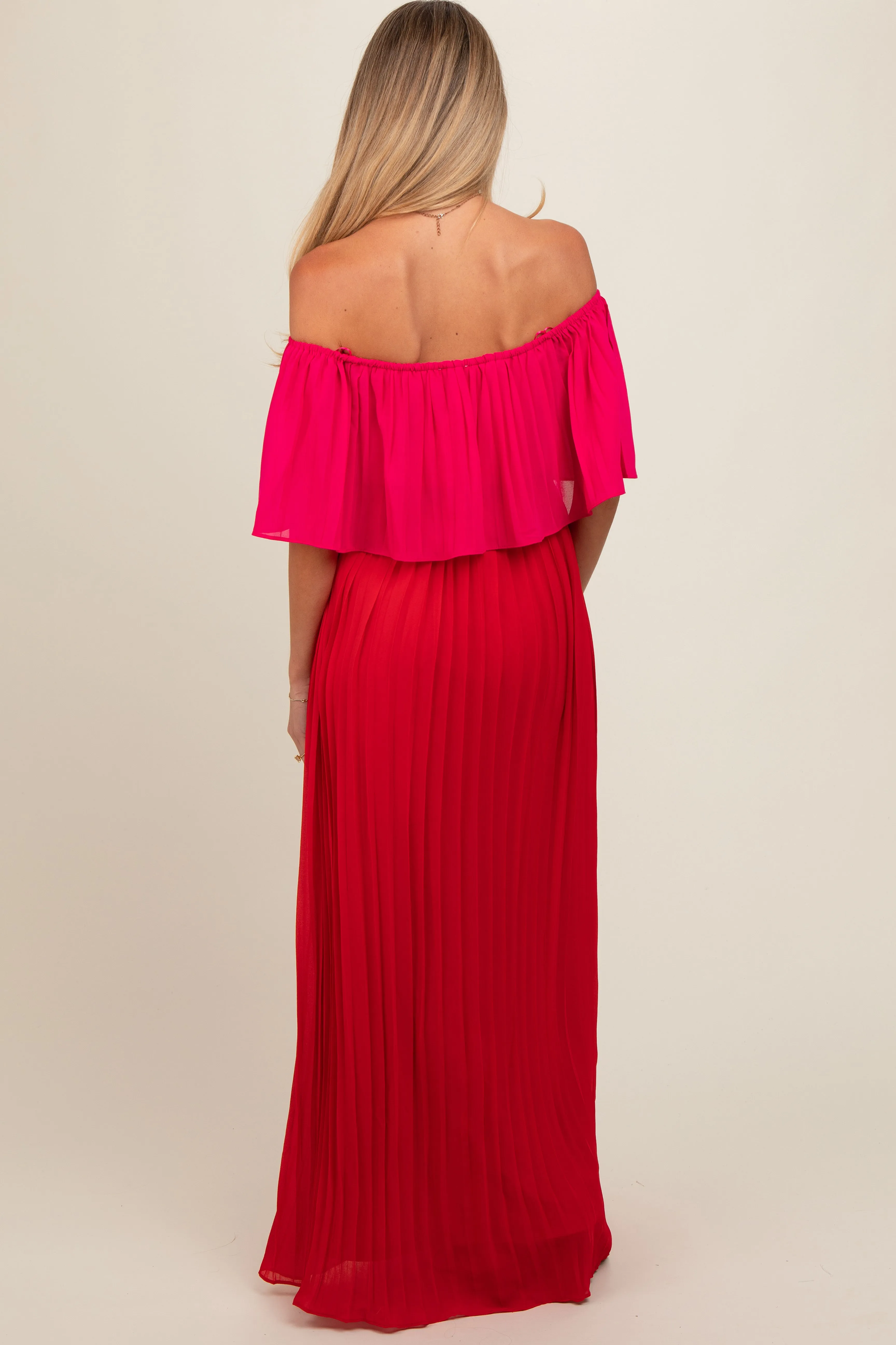 Red Pleated Off Shoulder Colorblock Maternity Maxi Dress sold by Pinkblush product image thumbnail 4