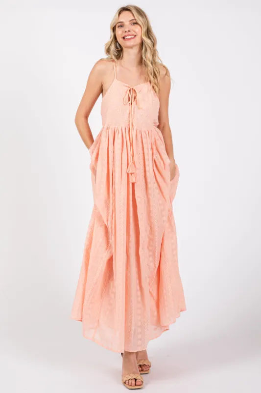 Light Pink Embroidered Tassel Tie Maxi Dress sold by Pinkblush