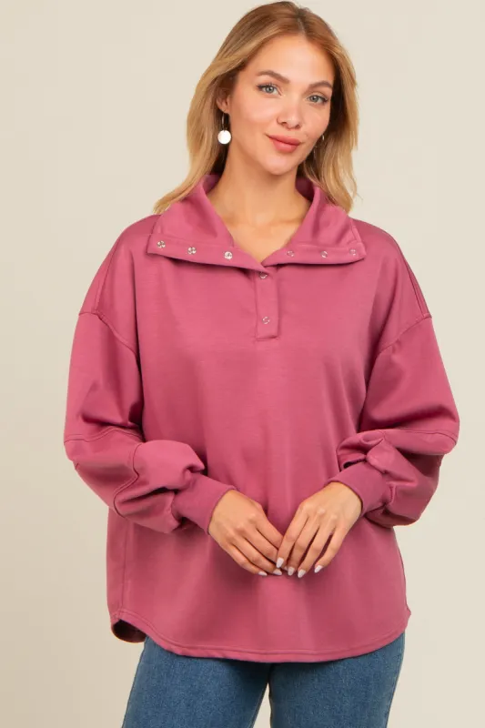 Mauve Snap Collar Oversized Pullover sold by Pinkblush