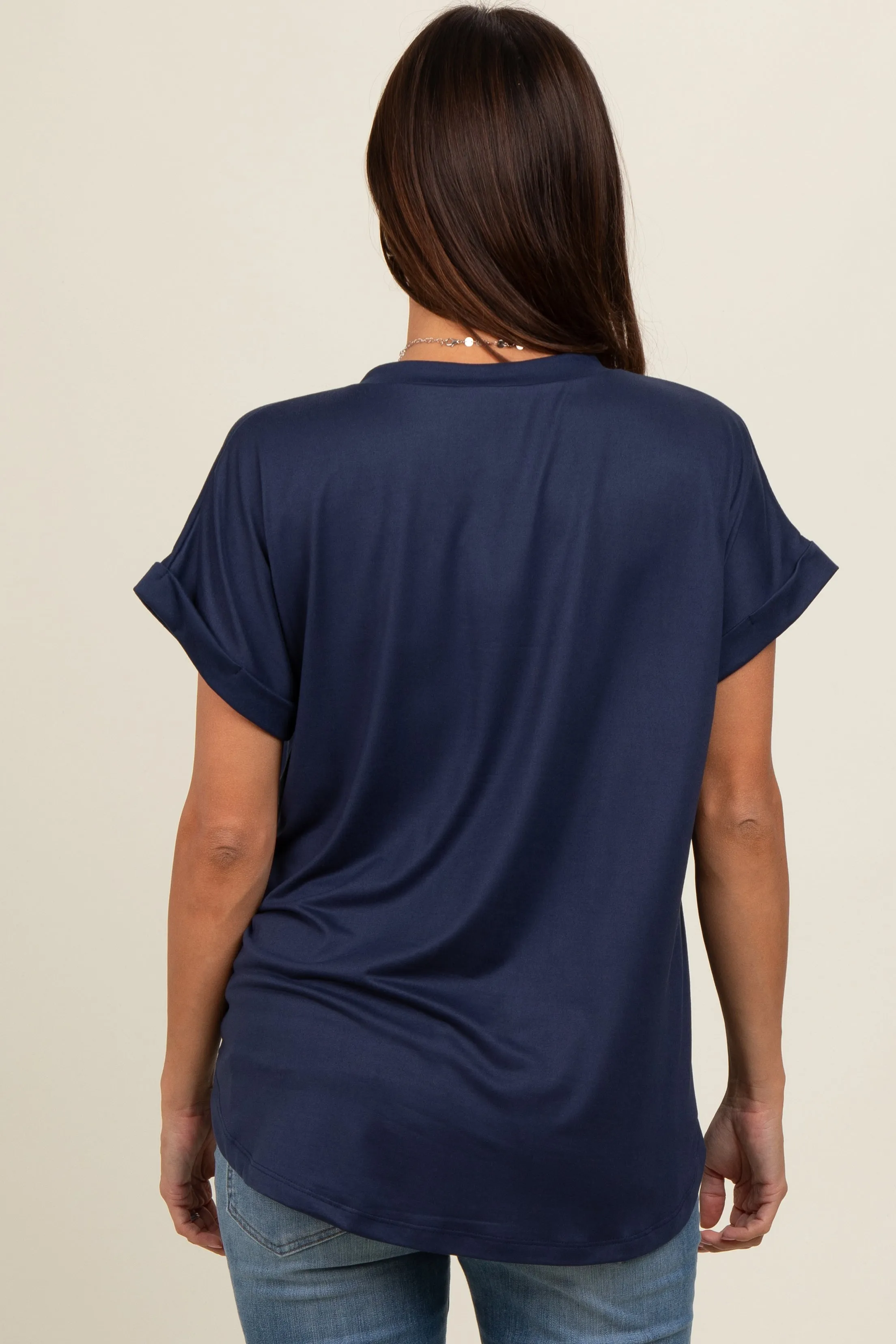 Navy V-Neck Pocket Short Sleeve Maternity Shirt sold by Pinkblush product image thumbnail 3
