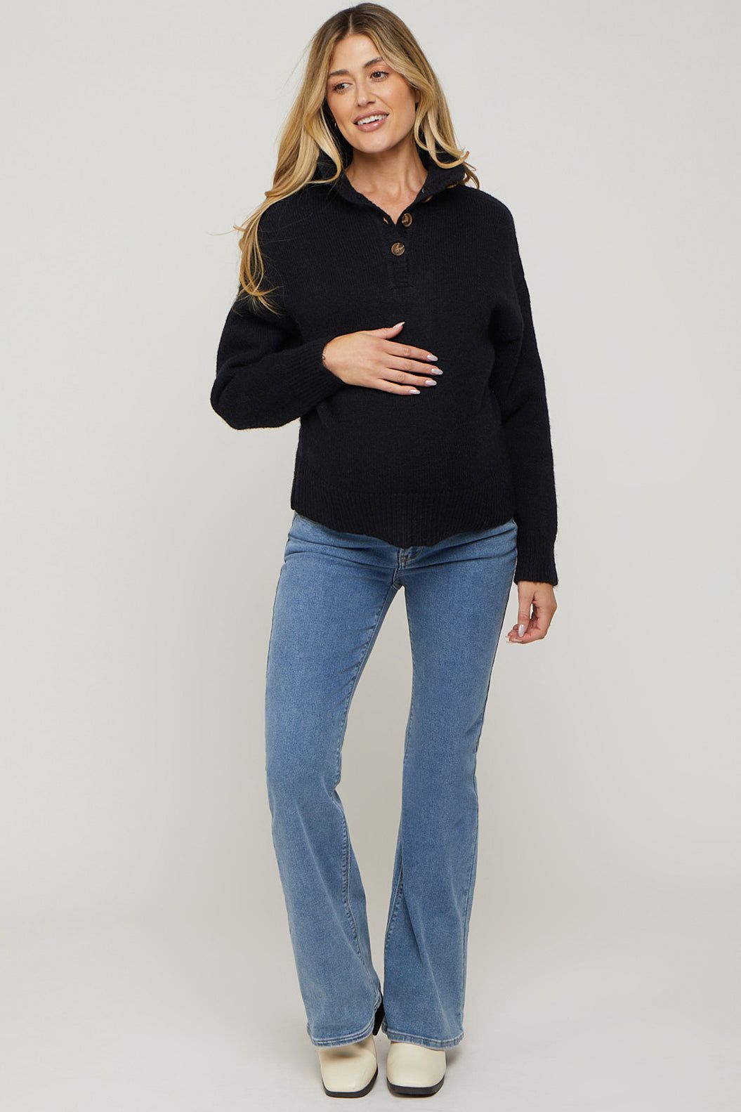 Black Button Front Maternity Sweater sold by Pinkblush product image thumbnail 4