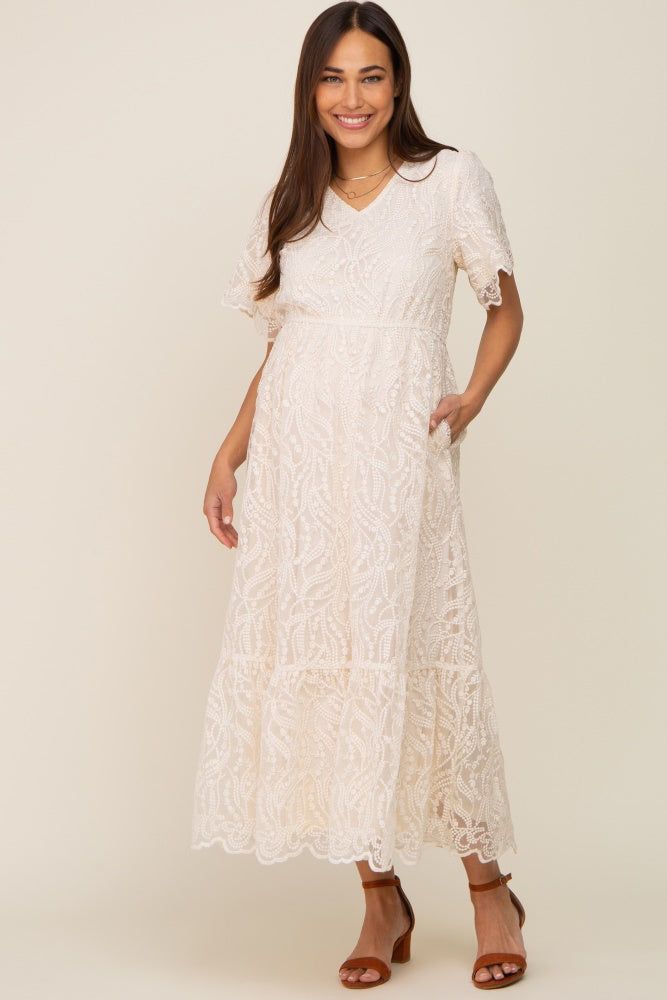 Cream Lace Overlay Maternity Maxi Dress sold by Pinkblush product image thumbnail 2