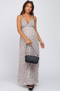 Grey Printed Sleeveless Maternity Maxi Dress sold by Pinkblush