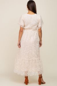 Cream Lace Overlay Maternity Maxi Dress sold by Pinkblush