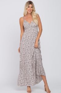 Grey Printed Sleeveless Maternity Maxi Dress sold by Pinkblush