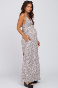 Grey Printed Sleeveless Maternity Maxi Dress sold by Pinkblush