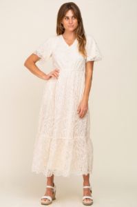 Cream Lace Overlay Maternity Maxi Dress sold by Pinkblush