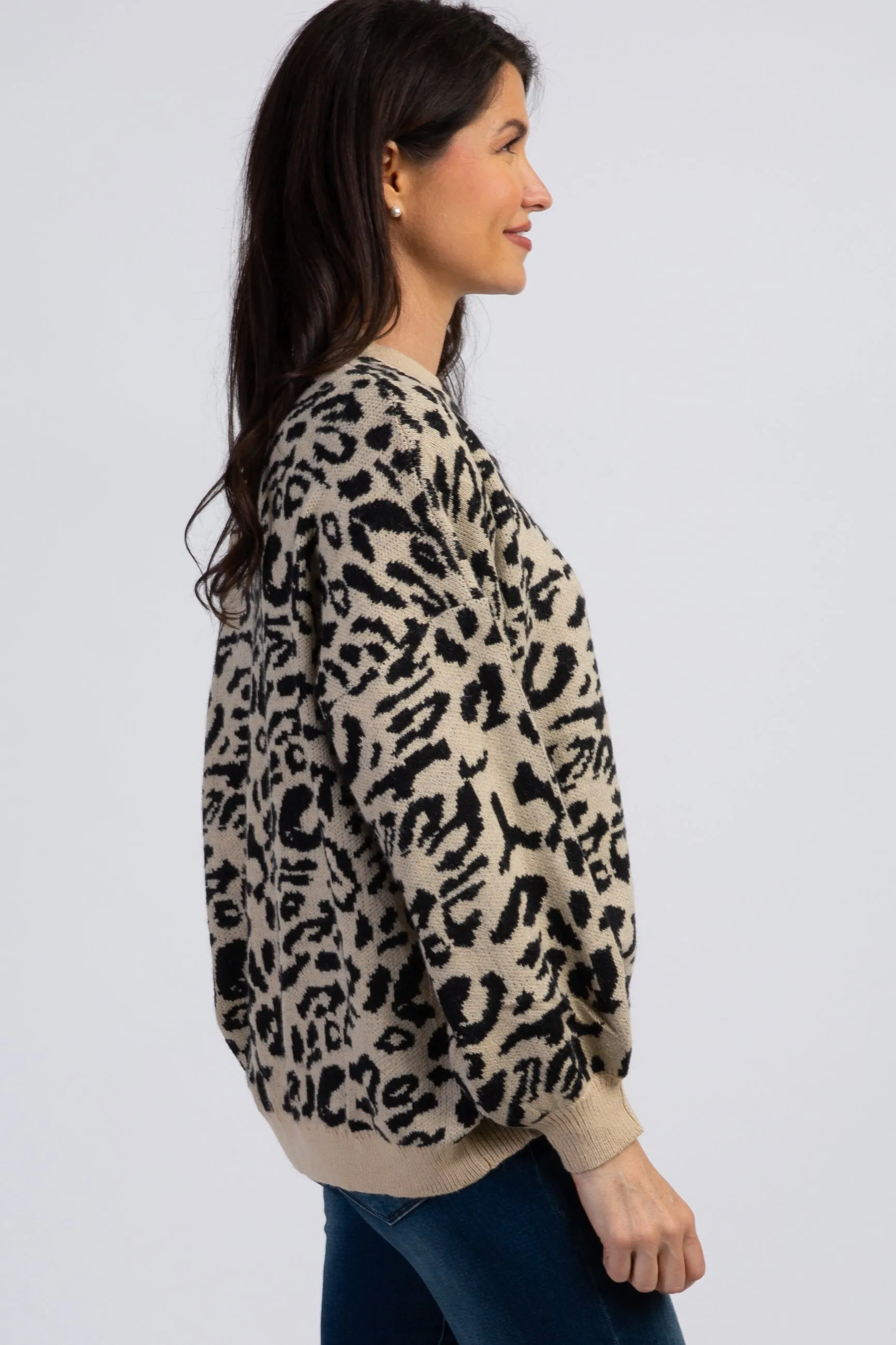 Black Leopard Knit Puff Sleeve Sweater sold by Pinkblush product image thumbnail 2