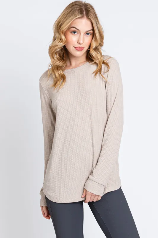 Taupe Ribbed Long Sleeve Top sold by Pinkblush