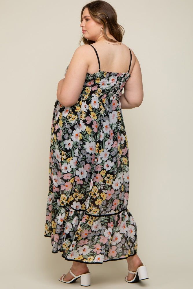 Black Floral Sleeveless Button Down Plus Maternity Maxi Dress sold by Pinkblush product image thumbnail 3