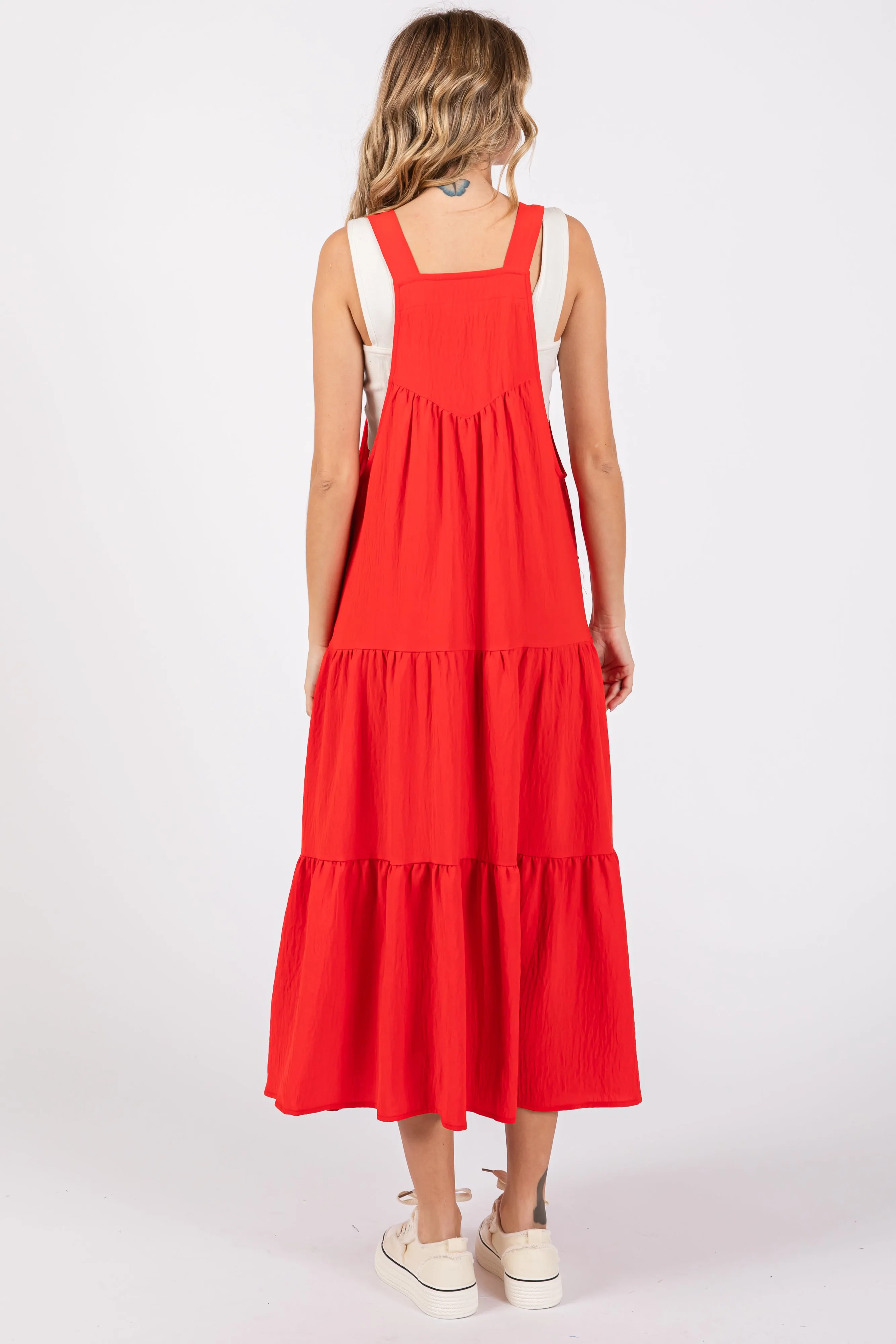 Red Button Sling Tiered Midi Dress sold by Pinkblush product image thumbnail 4