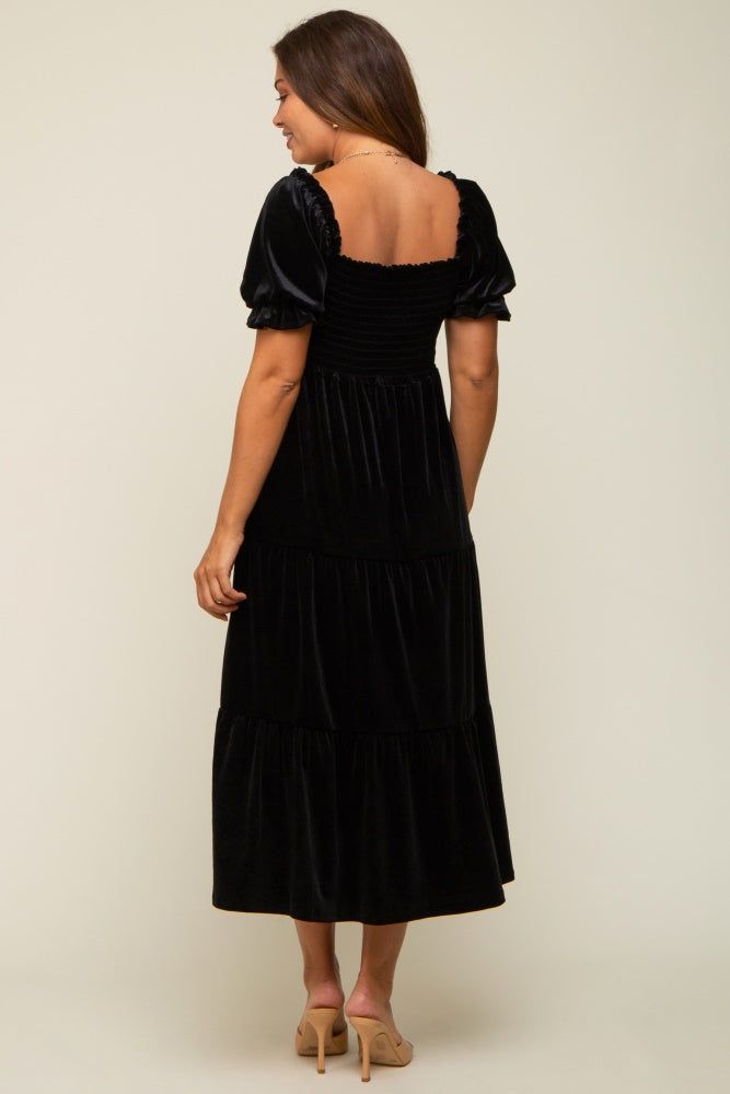 Black Velvet Tiered Maternity Midi Dress sold by Pinkblush product image thumbnail 3