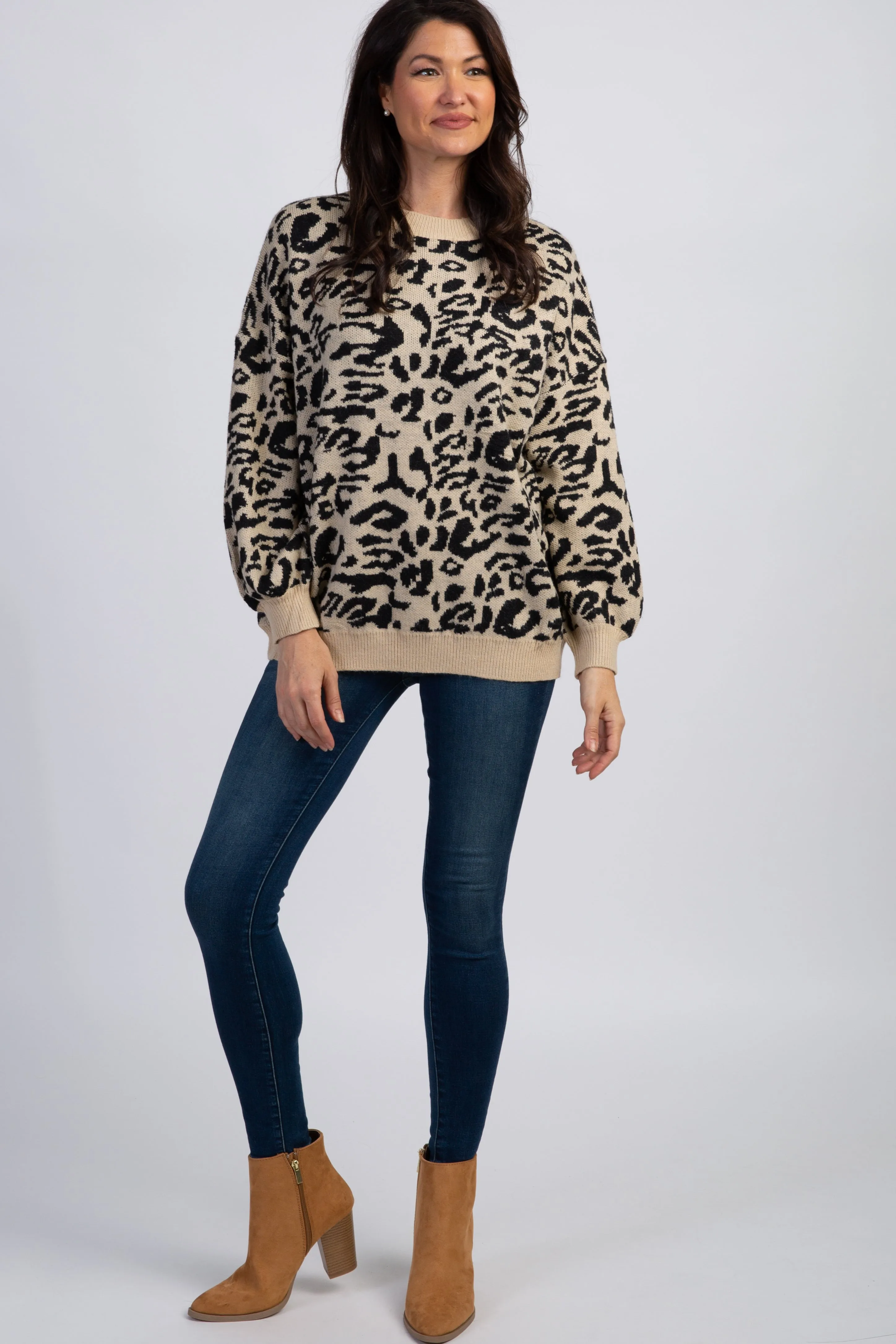 Black Leopard Knit Puff Sleeve Sweater sold by Pinkblush product image thumbnail 4