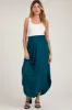 Teal Smocked Rounded Hem Maternity Maxi Skirt sold by Pinkblush