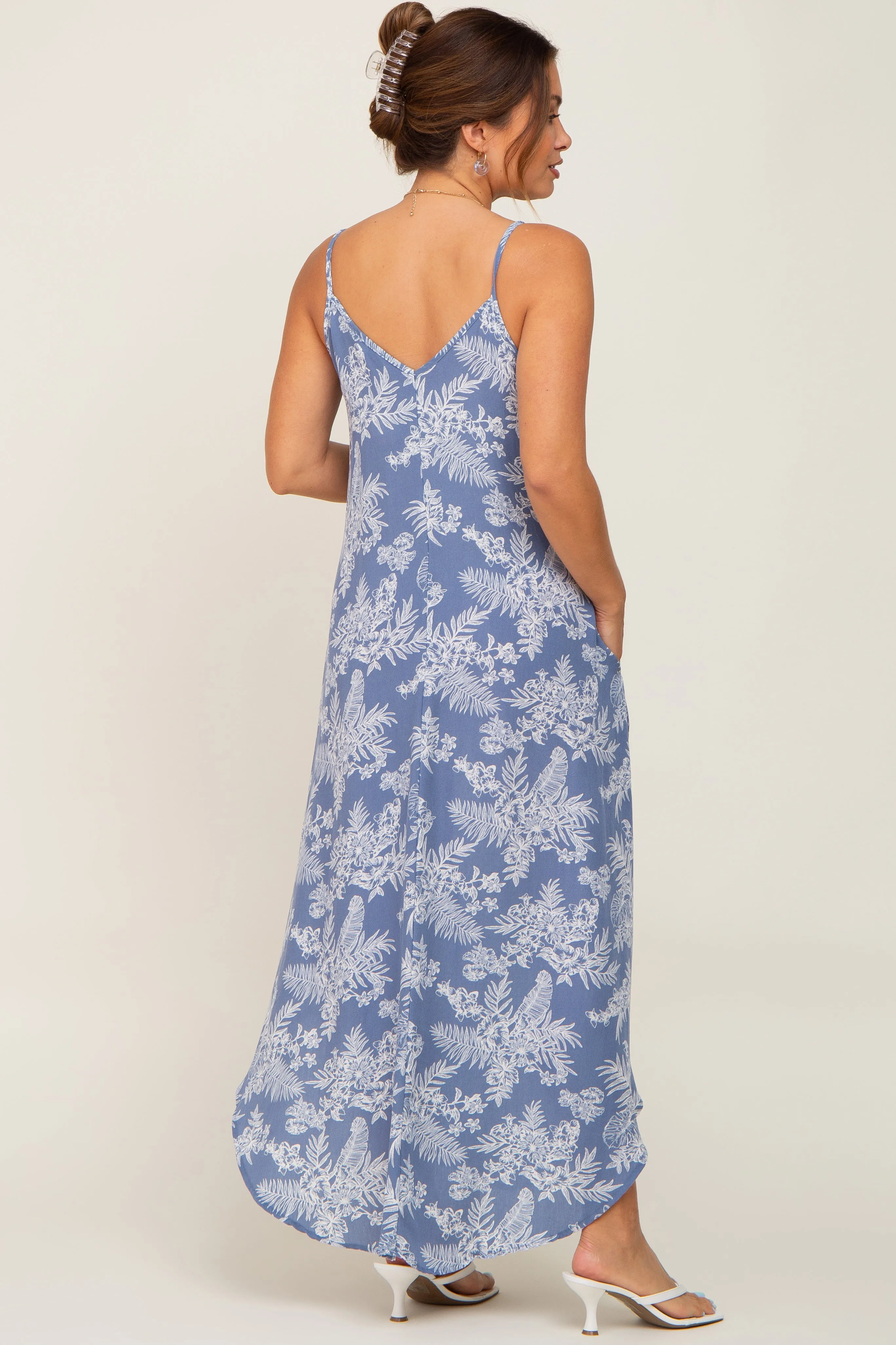 Blue Floral Round Hem Maternity Midi Dress sold by Pinkblush product image thumbnail 3