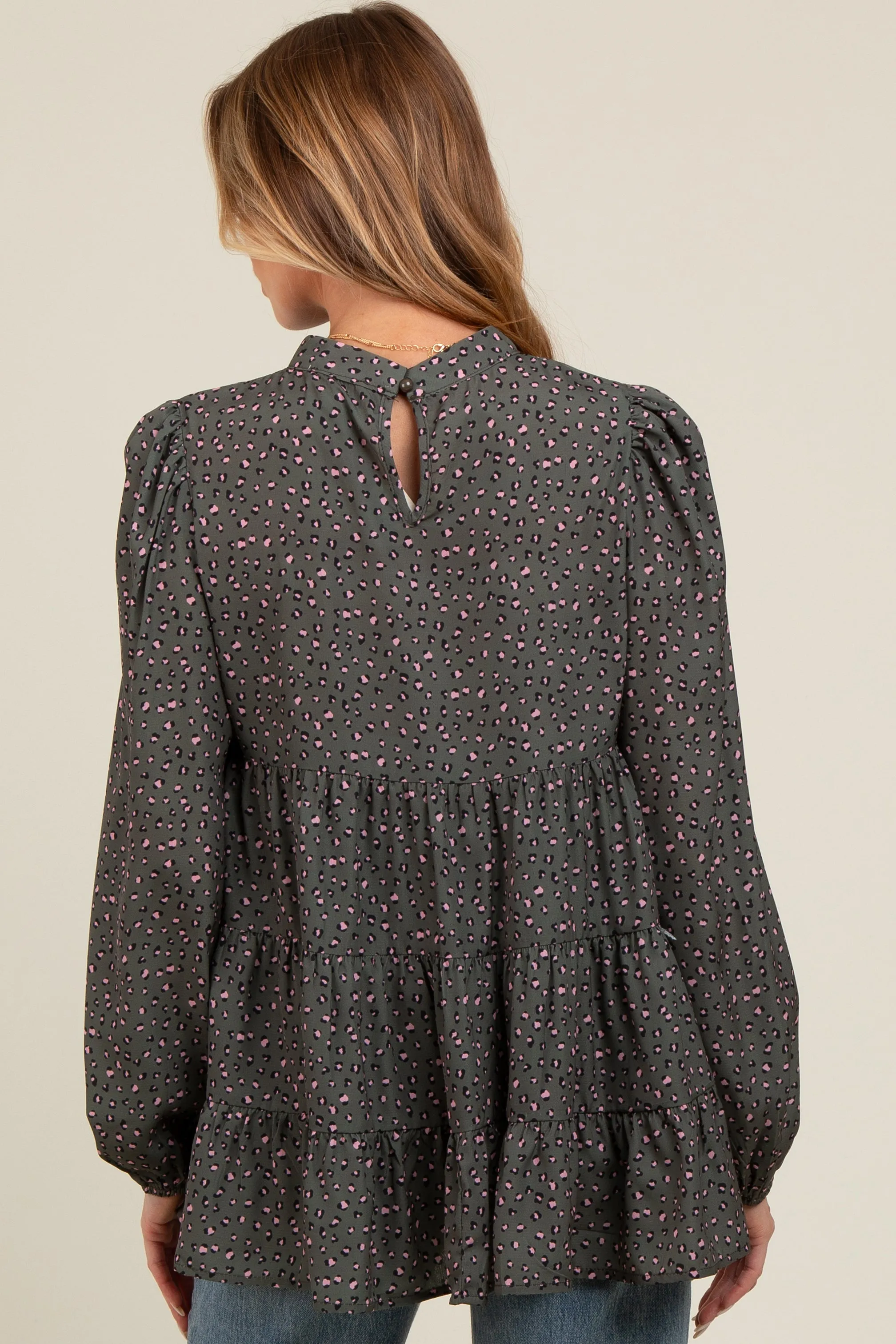 Olive Animal Print Mock Neck Tiered Maternity Top sold by Pinkblush product image thumbnail 4