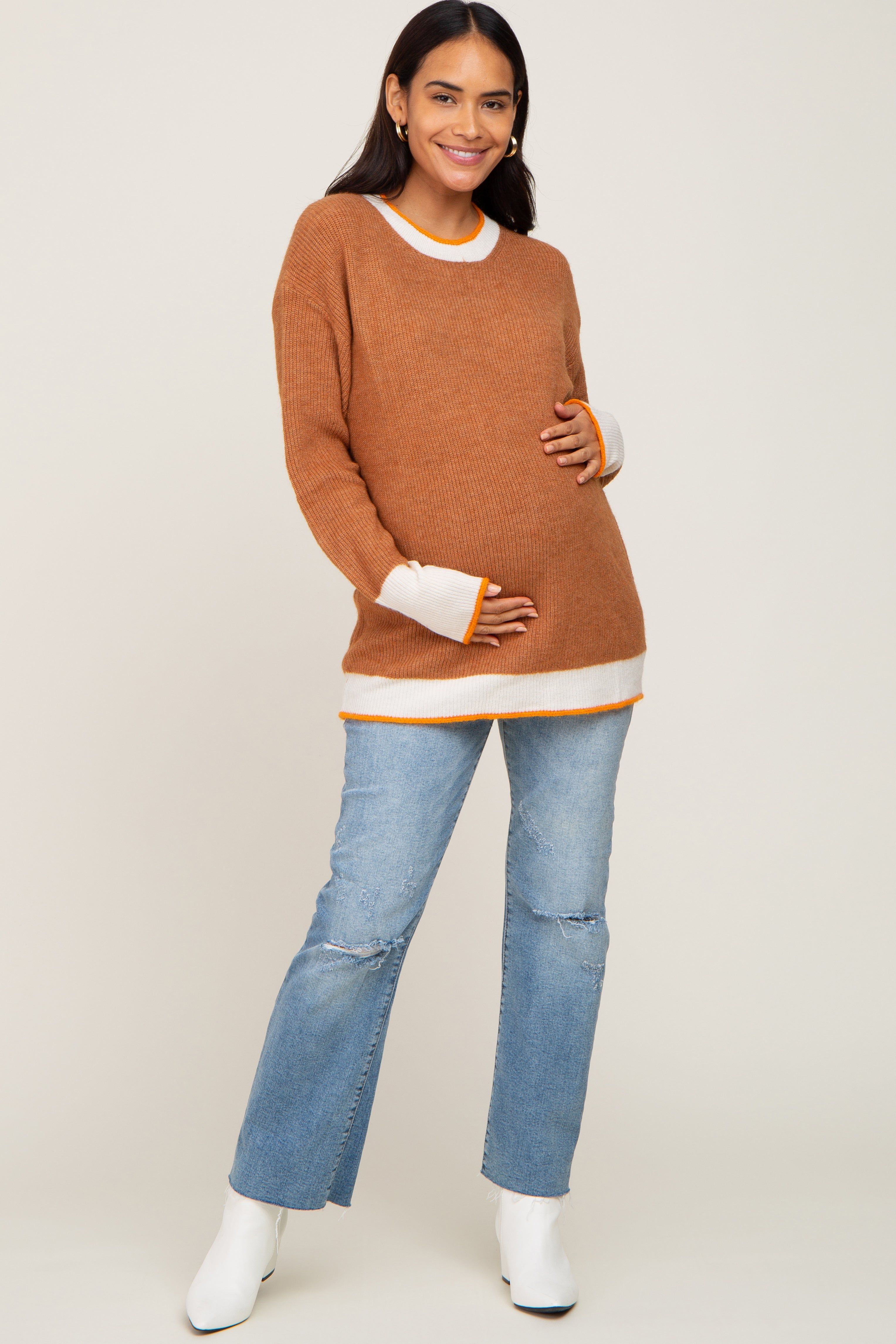 Camel Colorblock Rib Knit Maternity Sweater sold by Pinkblush product image thumbnail 4