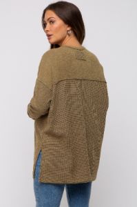 Olive Colorblock Waffle Knit Henley Maternity Top sold by Pinkblush