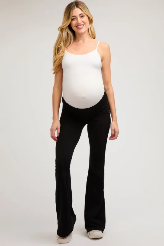 Black Fold-Over Waistband Flared Maternity Leggings sold by Pinkblush