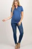 Blue Solid Short Sleeve Wrap Front Maternity/Nursing Top sold by Pinkblush