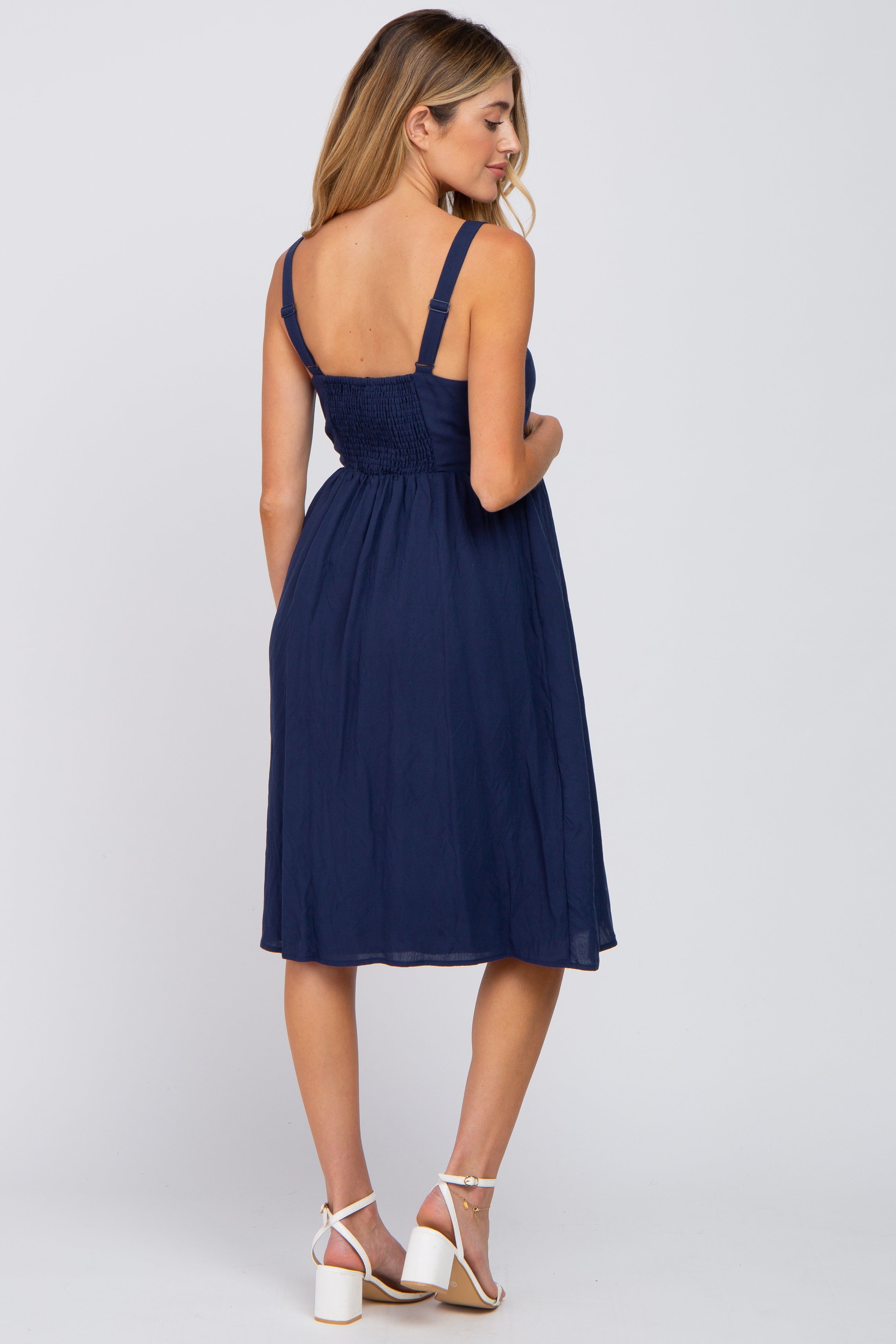 Navy Button Front Maternity Midi Dress sold by Pinkblush product image thumbnail 3