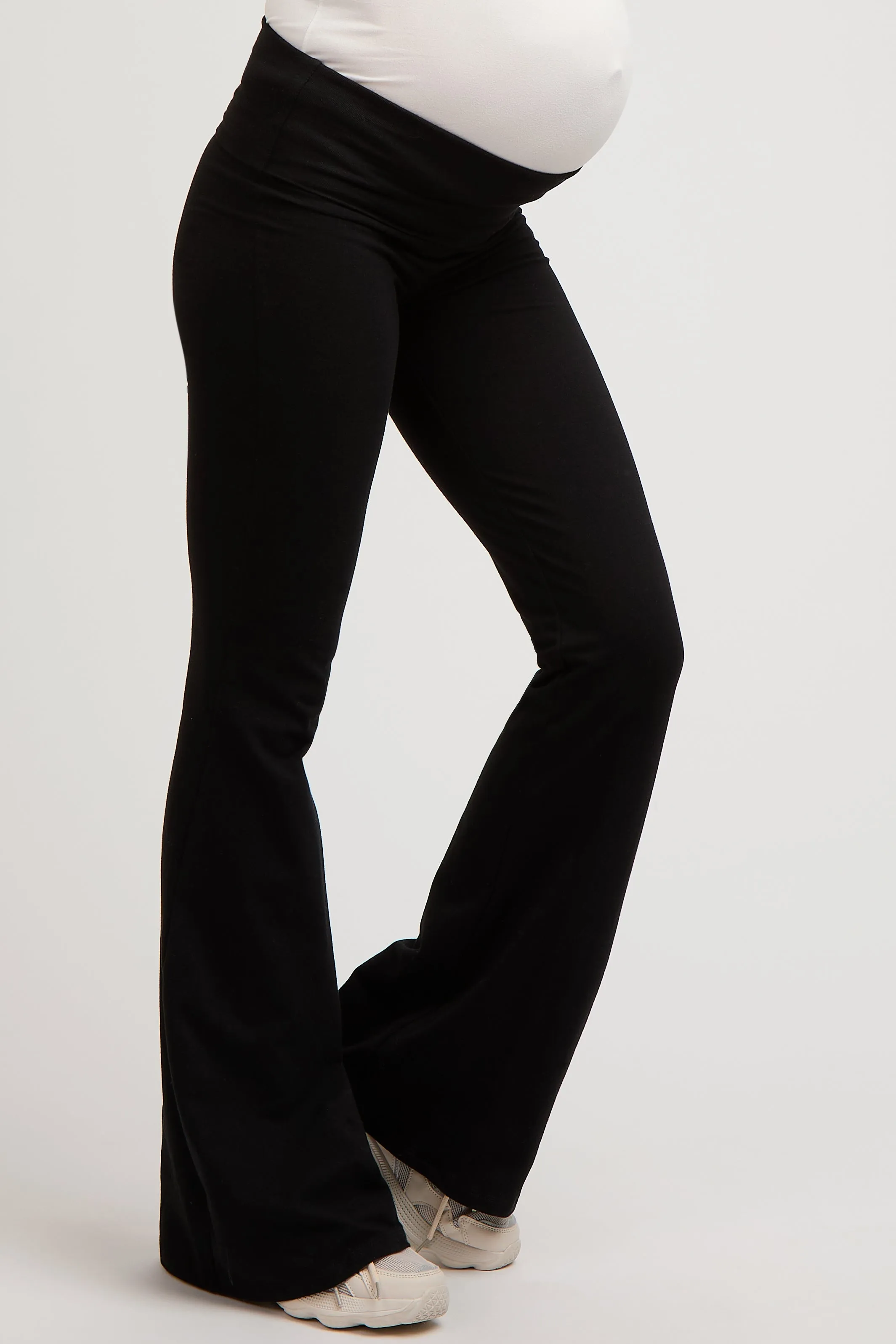 Black Fold-Over Waistband Flared Maternity Leggings sold by Pinkblush product image thumbnail 3