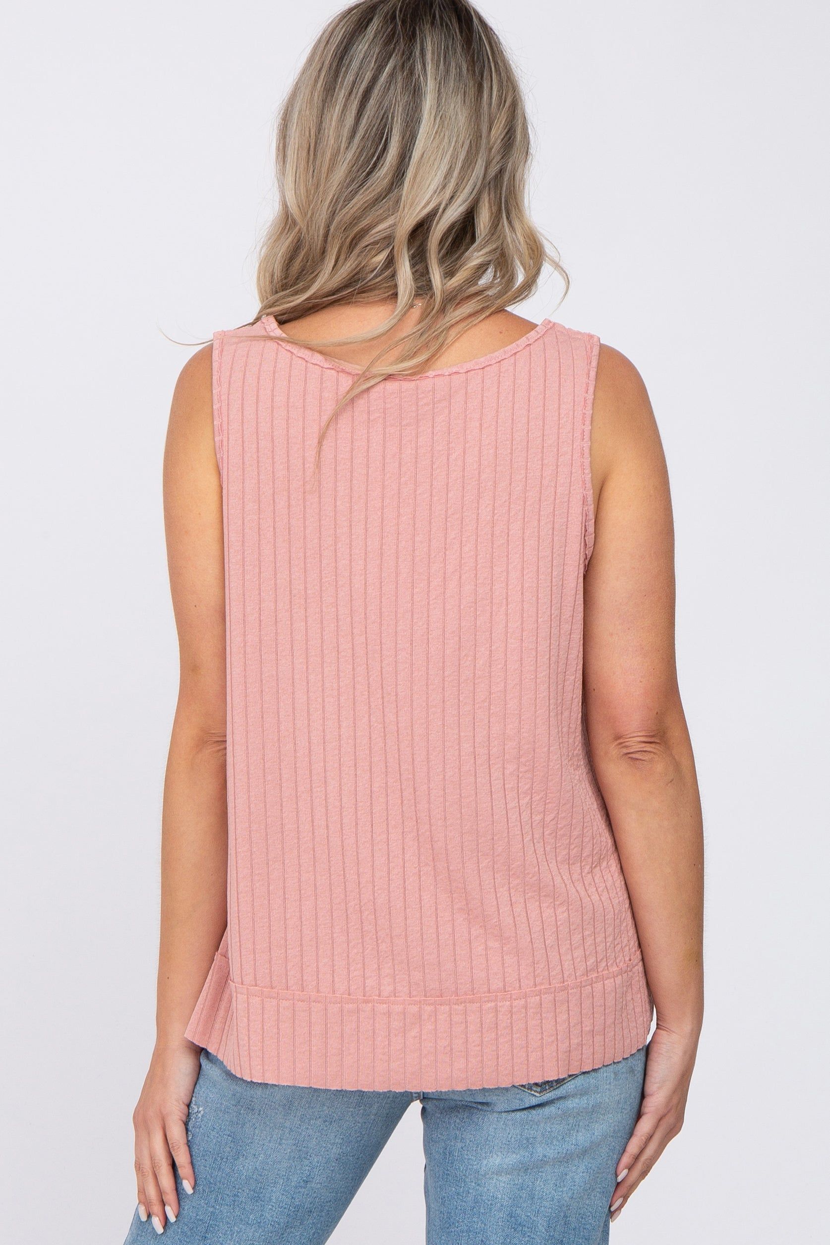 Pink Ribbed Raw Hem Maternity Tank Top sold by Pinkblush product image thumbnail 3