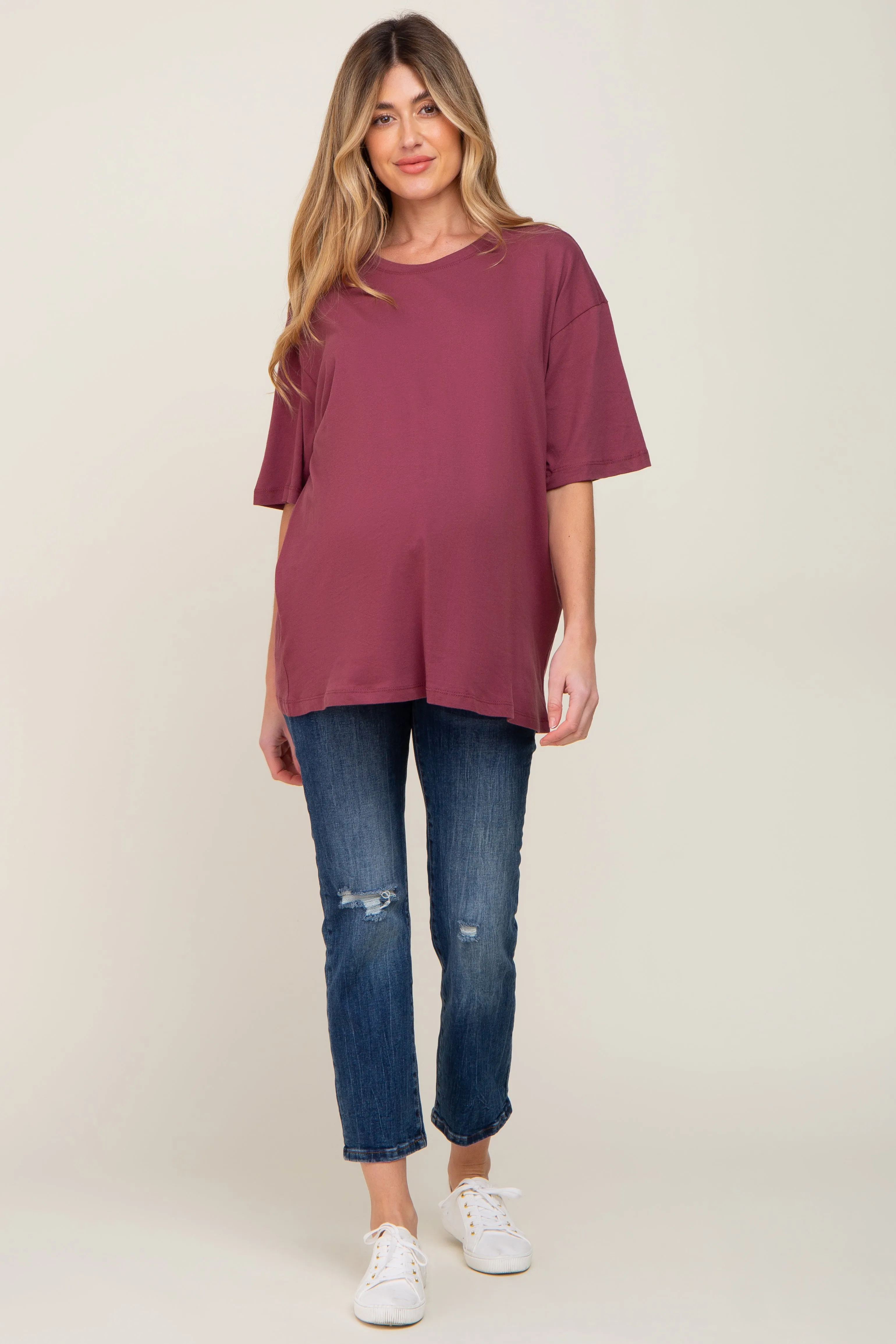 Burgundy Basic Oversized Maternity Tee sold by Pinkblush product image thumbnail 4