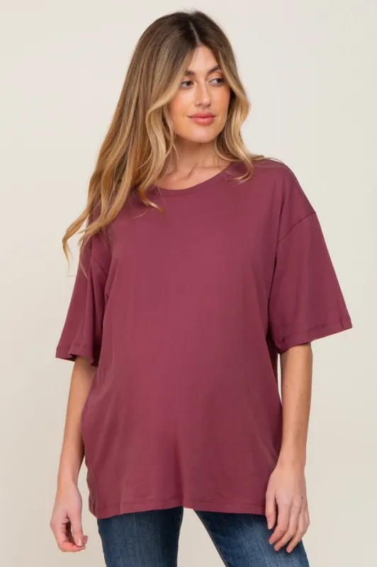 Burgundy Basic Oversized Maternity Tee sold by Pinkblush