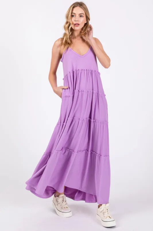 Light Purple Tiered Sleeveless Maxi Dress sold by Pinkblush
