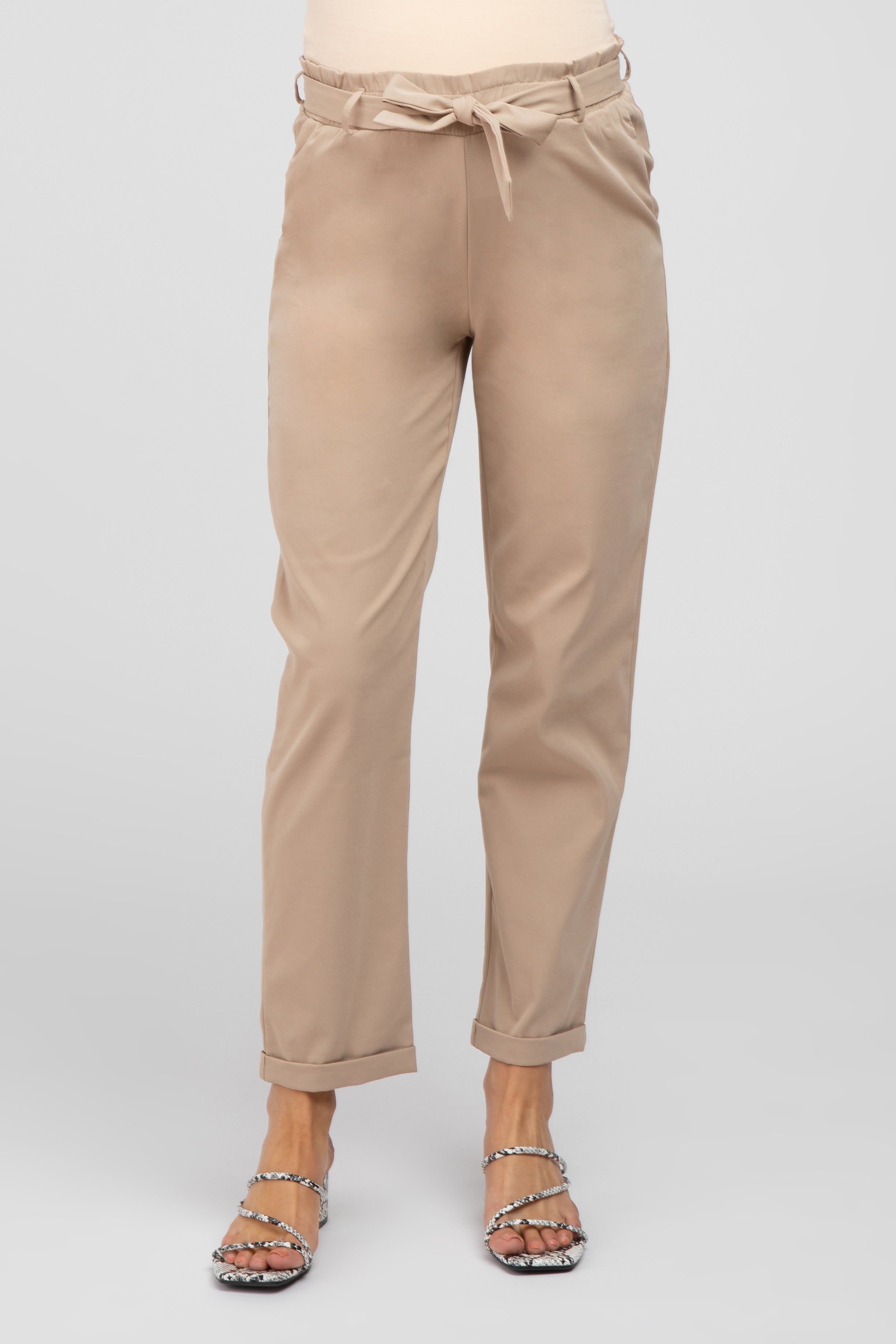 Beige Waist Tie Cuffed Maternity Pants sold by Pinkblush product image thumbnail 2
