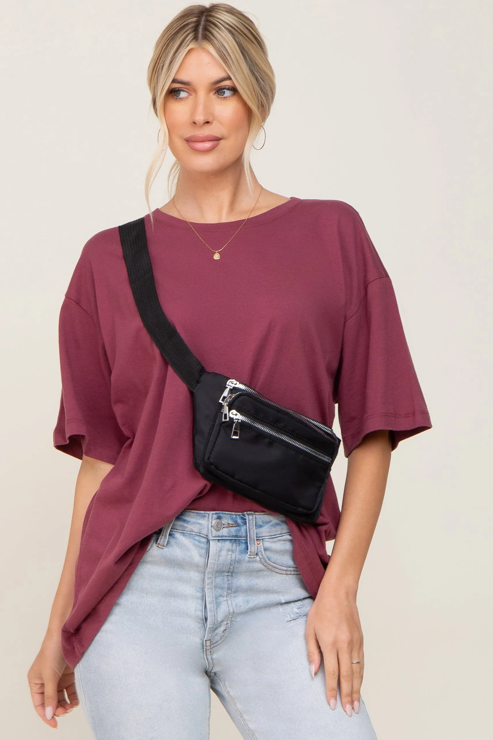 Burgundy Basic Oversized Maternity Tee sold by Pinkblush product image thumbnail 5