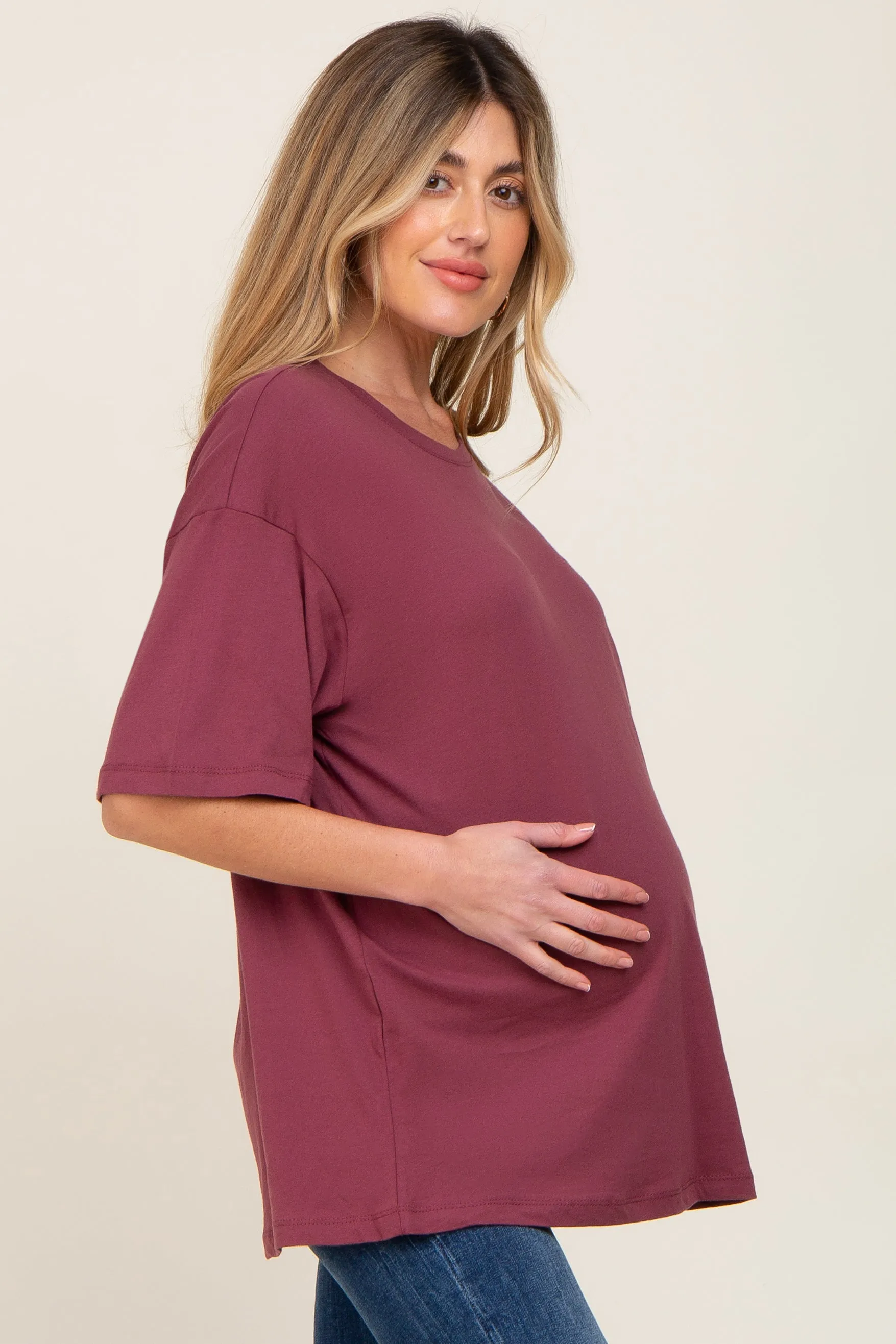 Burgundy Basic Oversized Maternity Tee sold by Pinkblush product image thumbnail 2