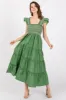 Green Embroidered Smocked Midi Dress sold by Pinkblush
