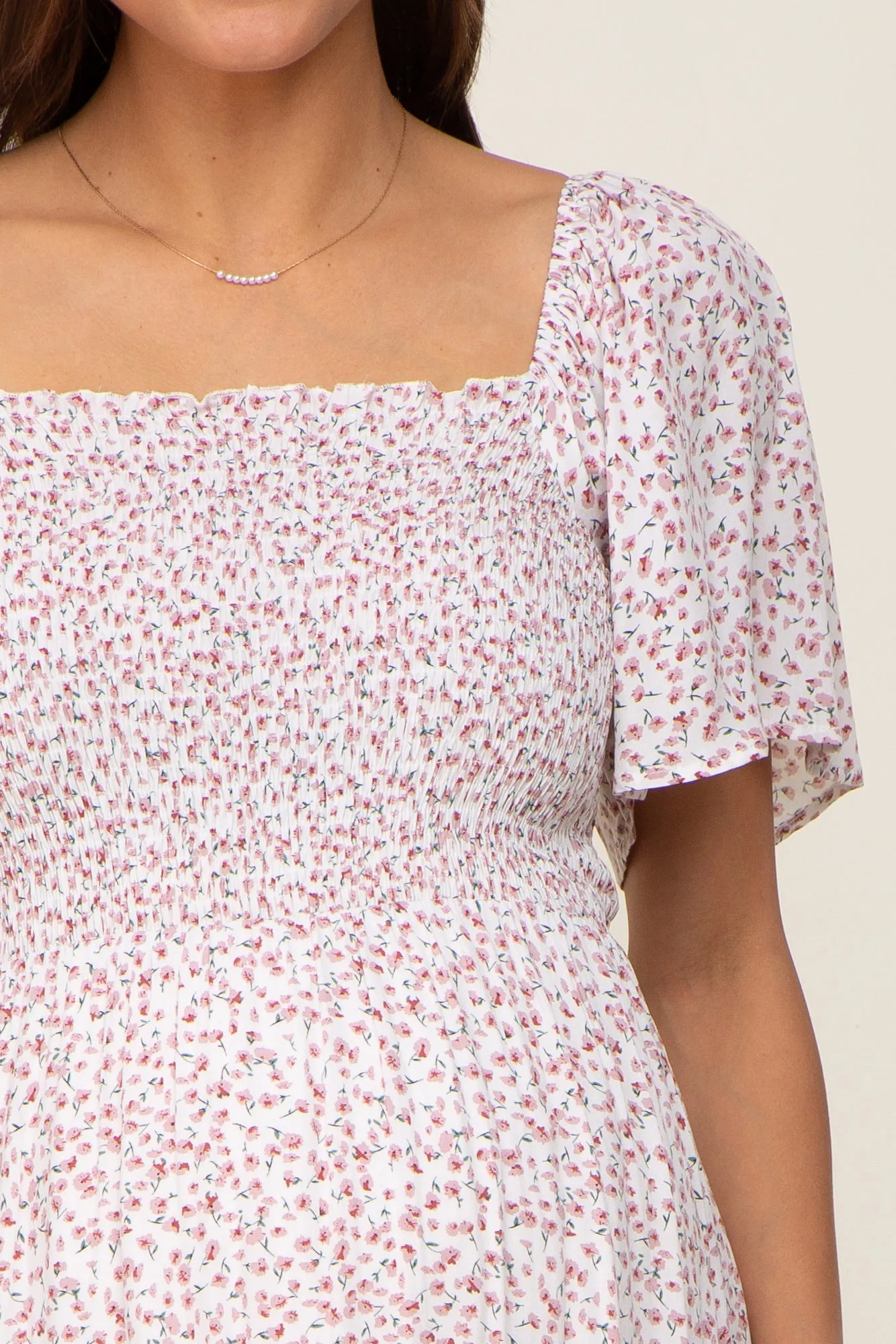 Ivory Floral Smocked Flounce Sleeve Maternity Maxi Dress sold by Pinkblush product image thumbnail 4