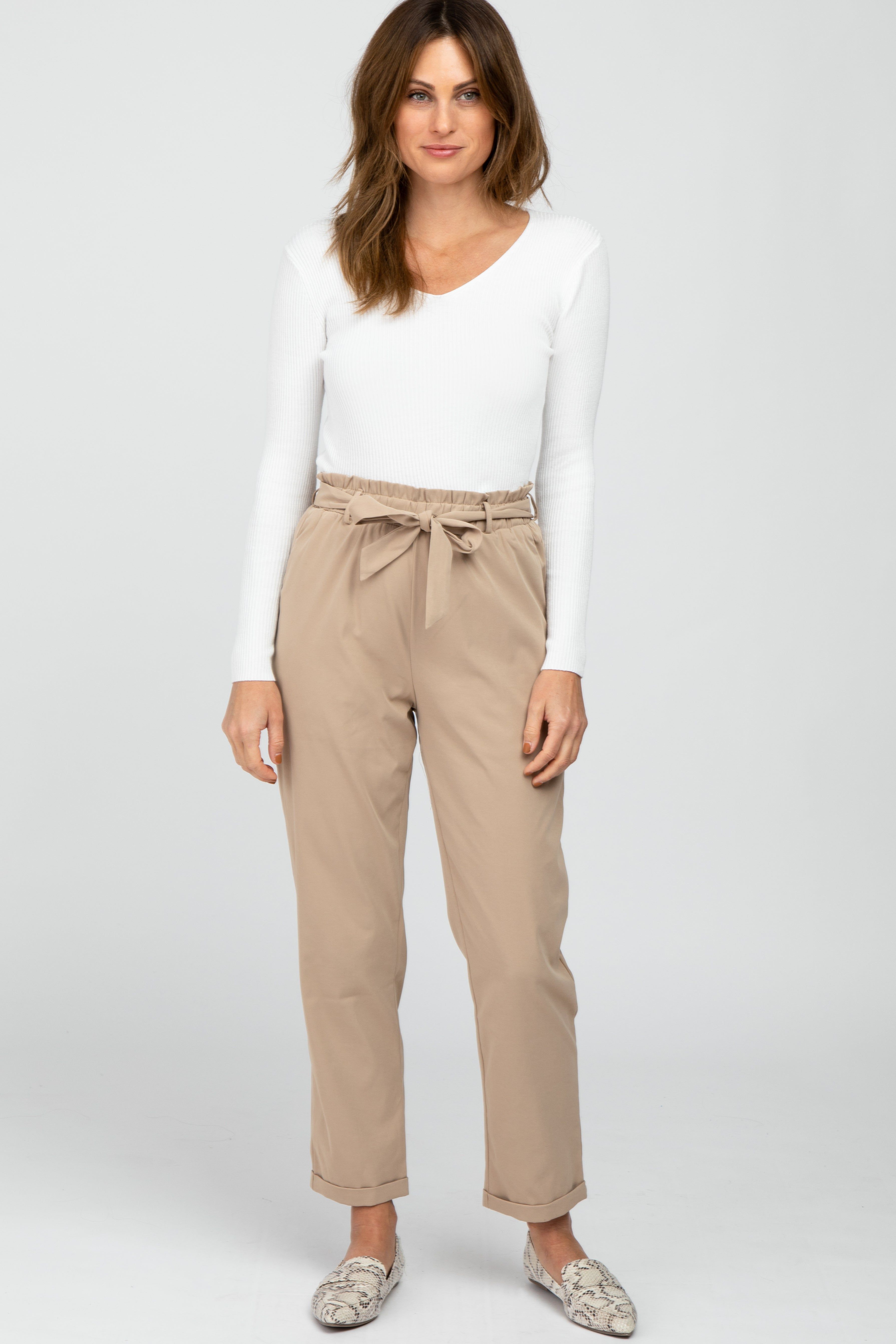Beige Waist Tie Cuffed Maternity Pants sold by Pinkblush product image thumbnail 9