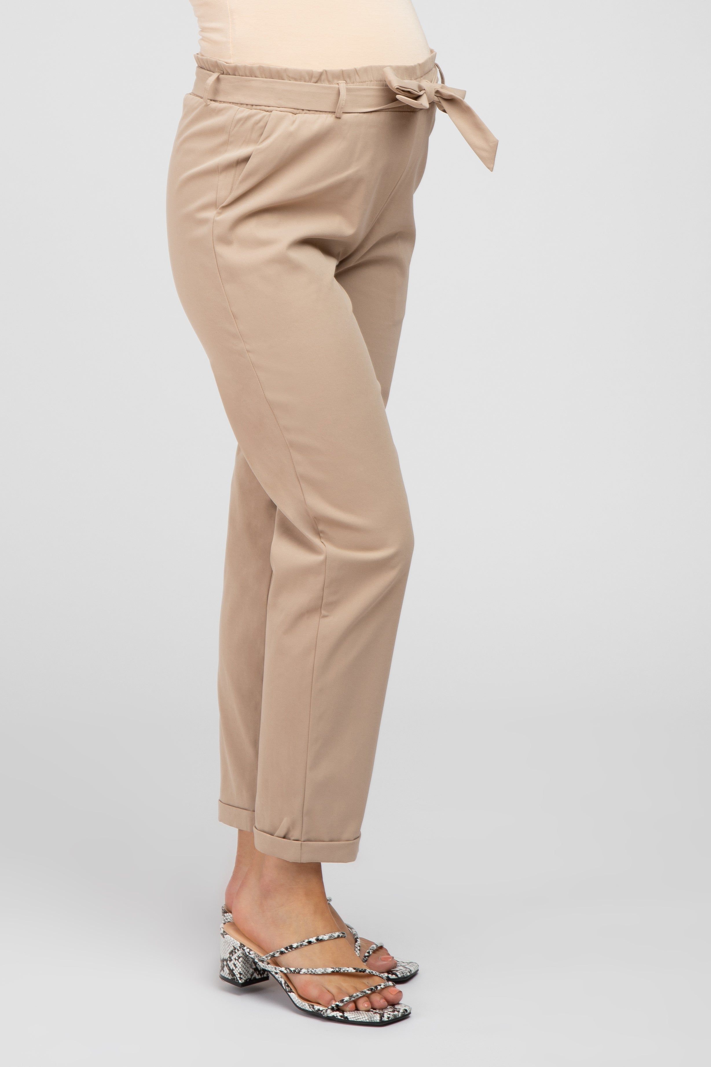 Beige Waist Tie Cuffed Maternity Pants sold by Pinkblush product image thumbnail 3