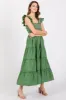 Green Embroidered Smocked Midi Dress sold by Pinkblush