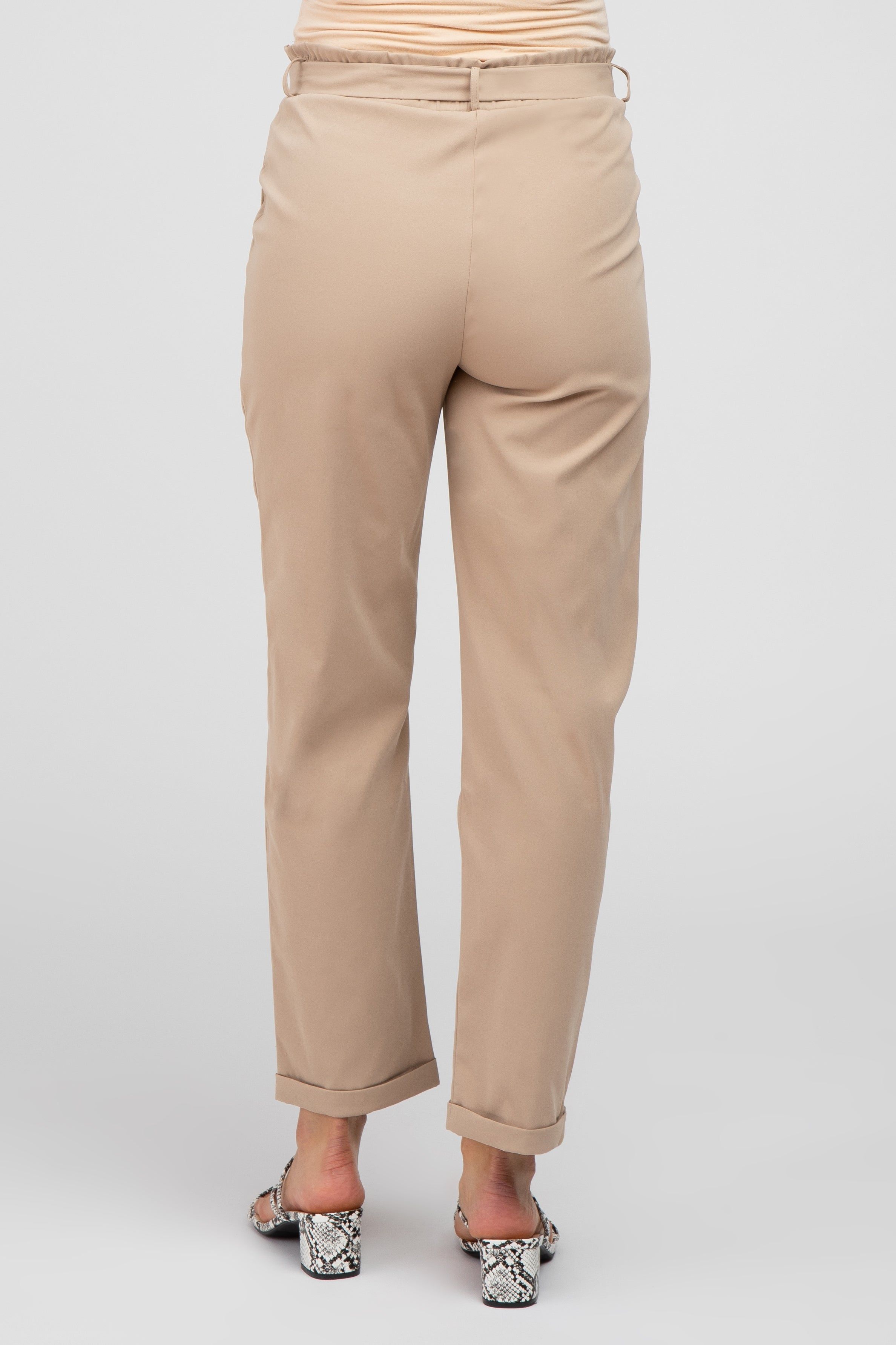 Beige Waist Tie Cuffed Maternity Pants sold by Pinkblush product image thumbnail 4