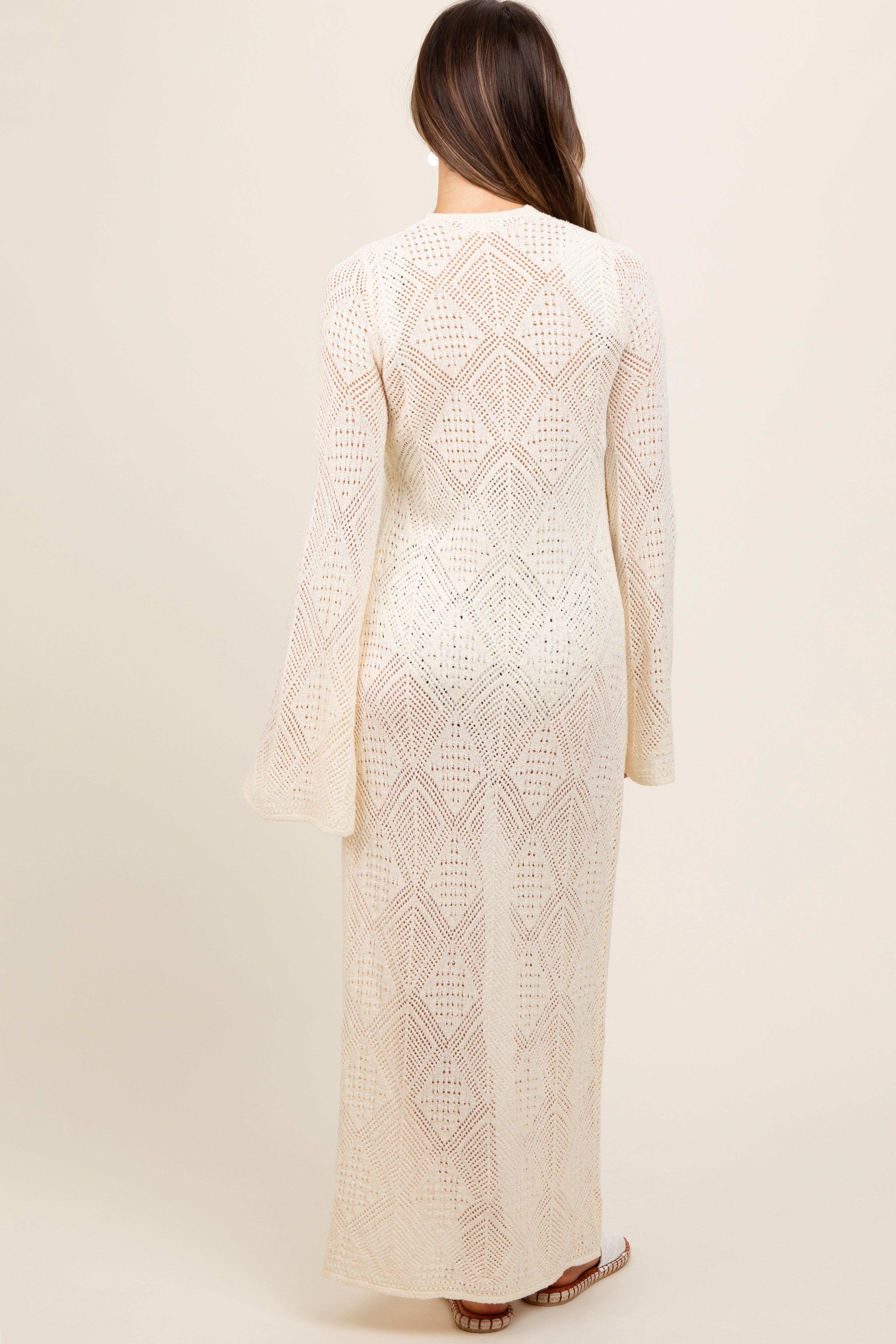 Cream Crochet Knit Long Maternity Cover Up sold by Pinkblush product image thumbnail 4
