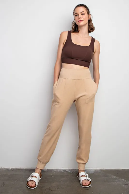 Camel Soft Knit Joggers sold by Pinkblush