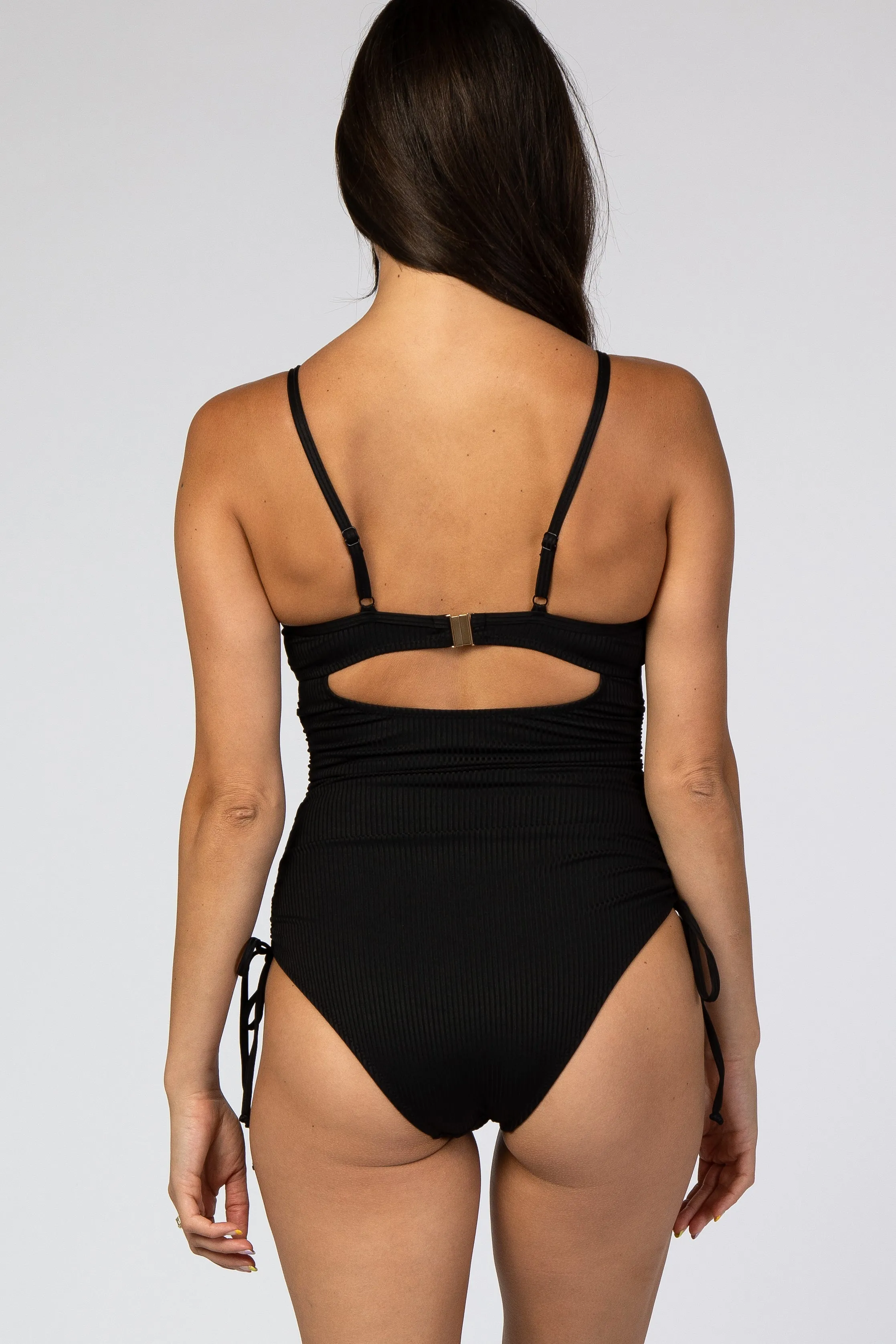 Black Ribbed Side Tie One-Piece Swimsuit sold by Pinkblush product image thumbnail 3