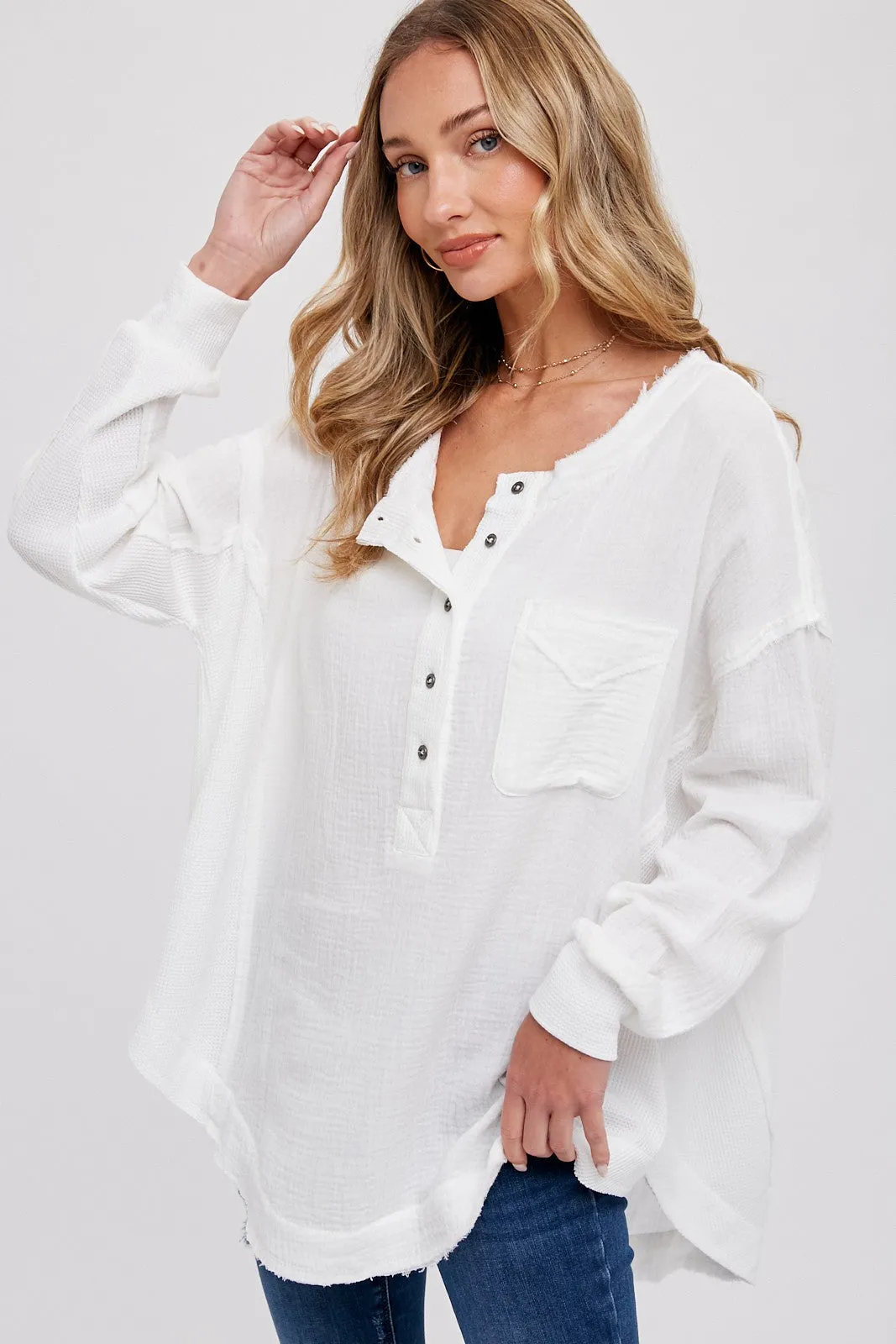 Ivory Lightweight Button Front Tunic Top sold by Pinkblush